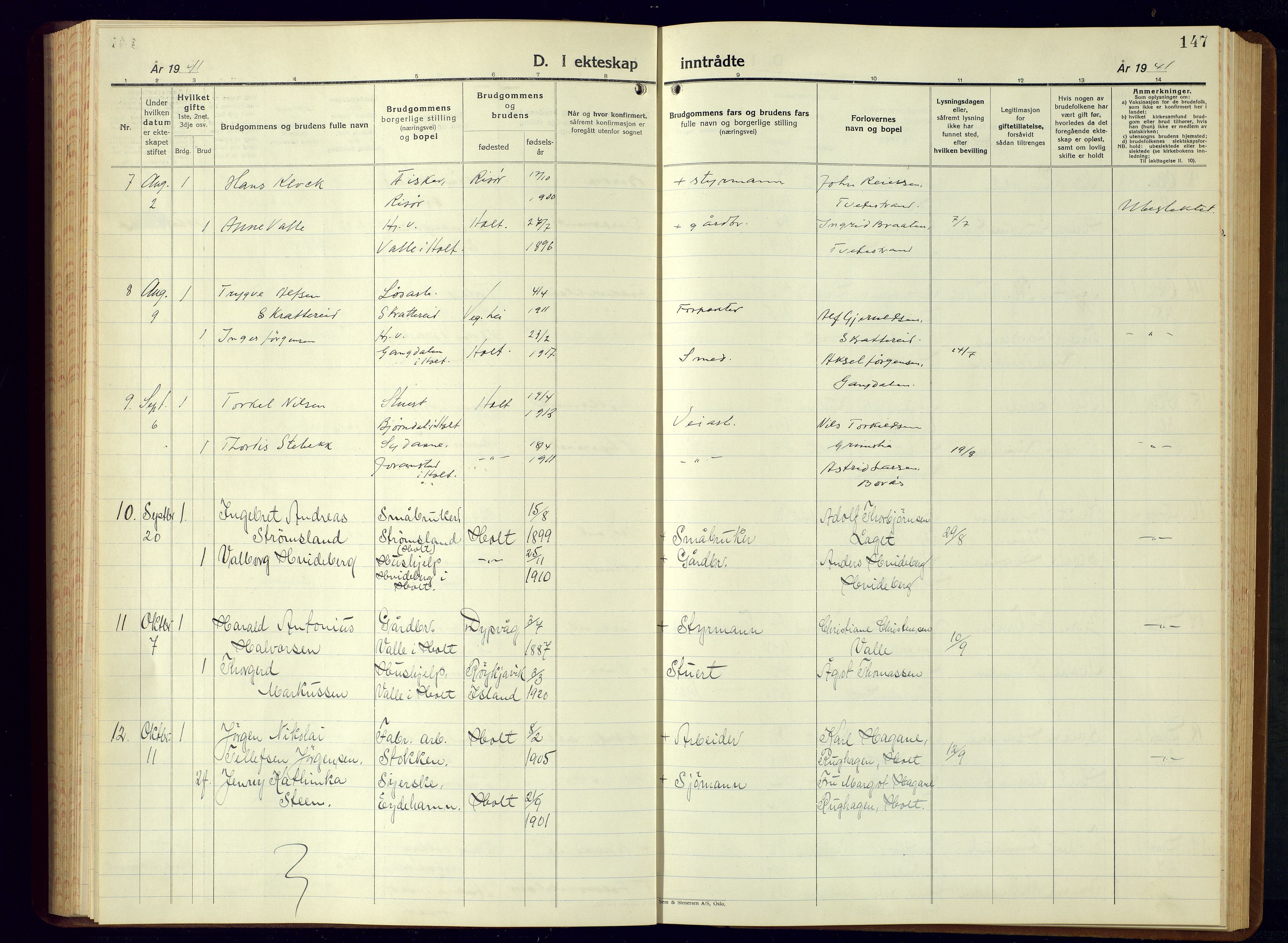 Holt sokneprestkontor, AV/SAK-1111-0021/F/Fb/L0013: Klokkerbok nr. B-13, 1940-1958, s. 147