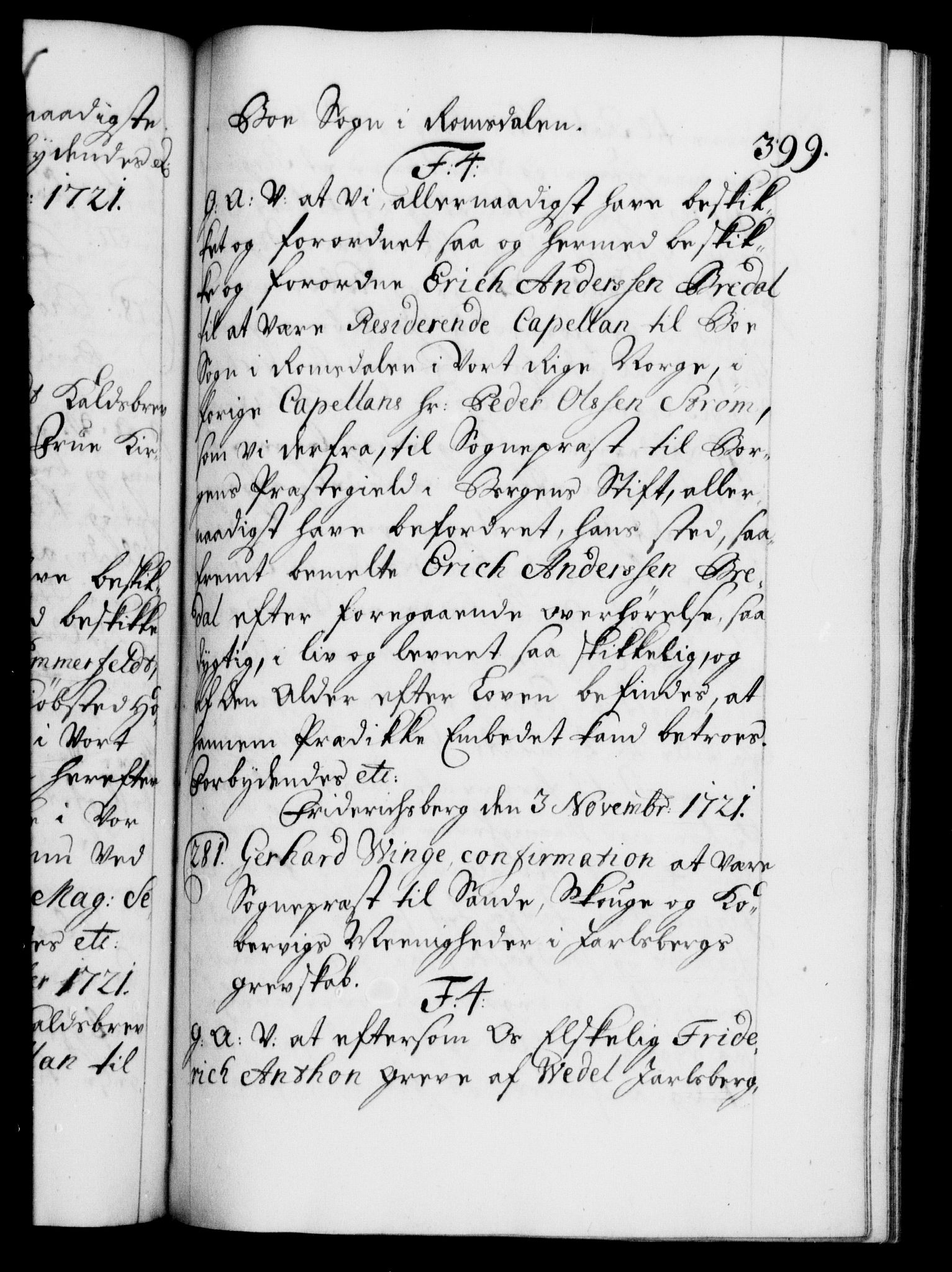 Danske Kanselli 1572-1799, RA/EA-3023/F/Fc/Fca/Fcaa/L0023: Norske registre, 1720-1722, s. 399a