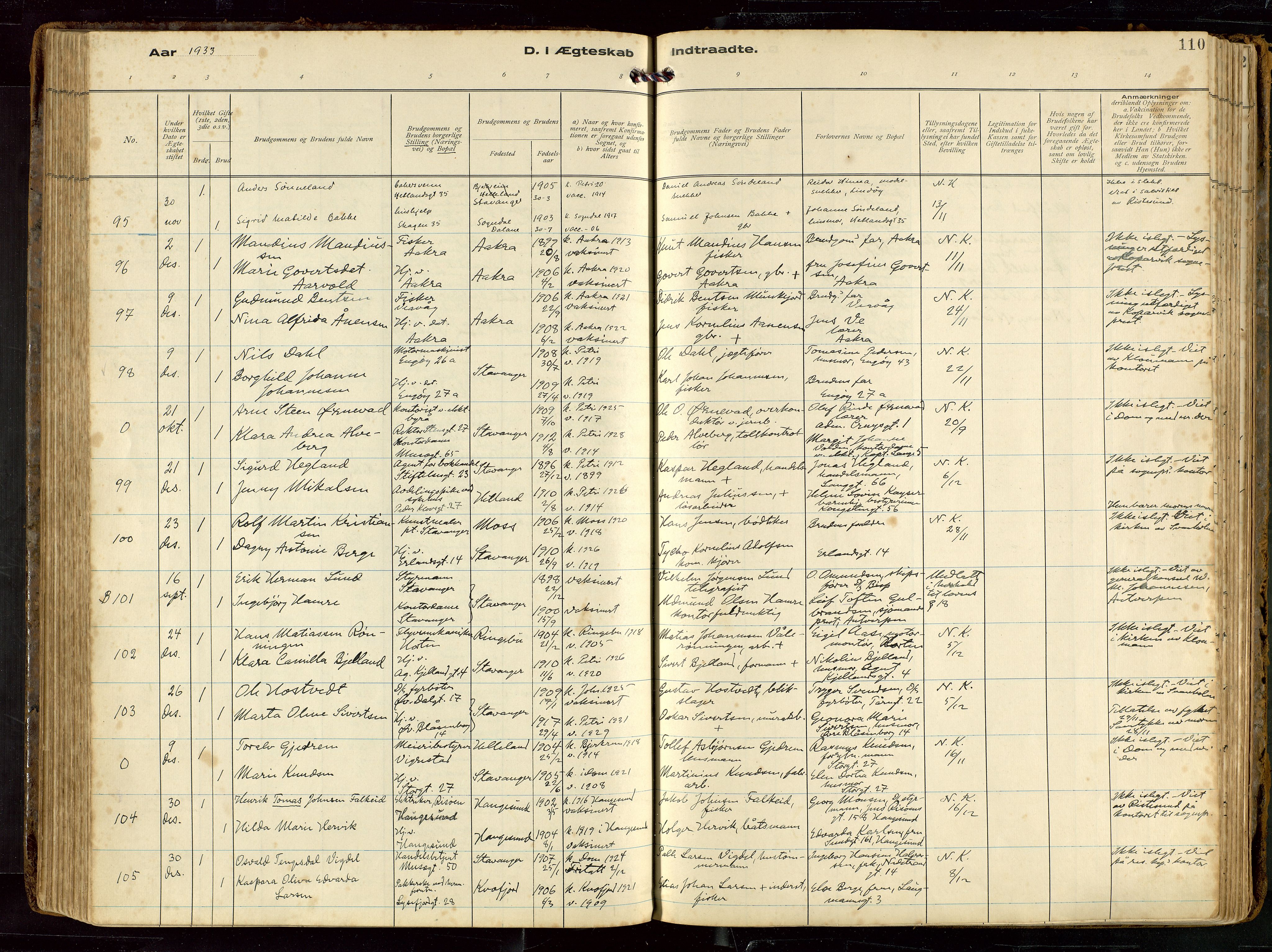 St. Petri sokneprestkontor, AV/SAST-A-101813/002/D/L0002: Ministerialbok nr. A 27, 1921-1942, s. 110