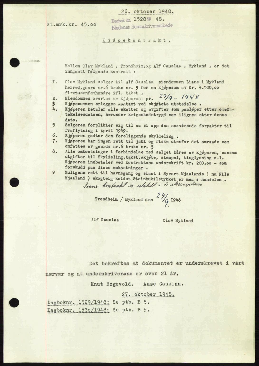Nedenes sorenskriveri, AV/SAK-1221-0006/G/Gb/Gba/L0059: Pantebok nr. A11, 1948-1948, Dagboknr: 1528/1948