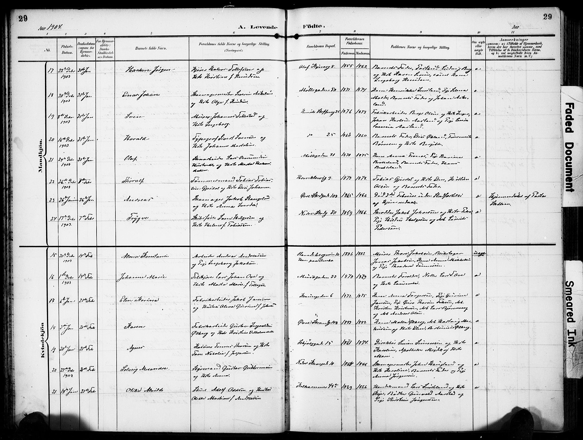 Domkirken sokneprestkontor, AV/SAST-A-101812/001/30/30BB/L0018: Klokkerbok nr. B 18, 1903-1915, s. 29