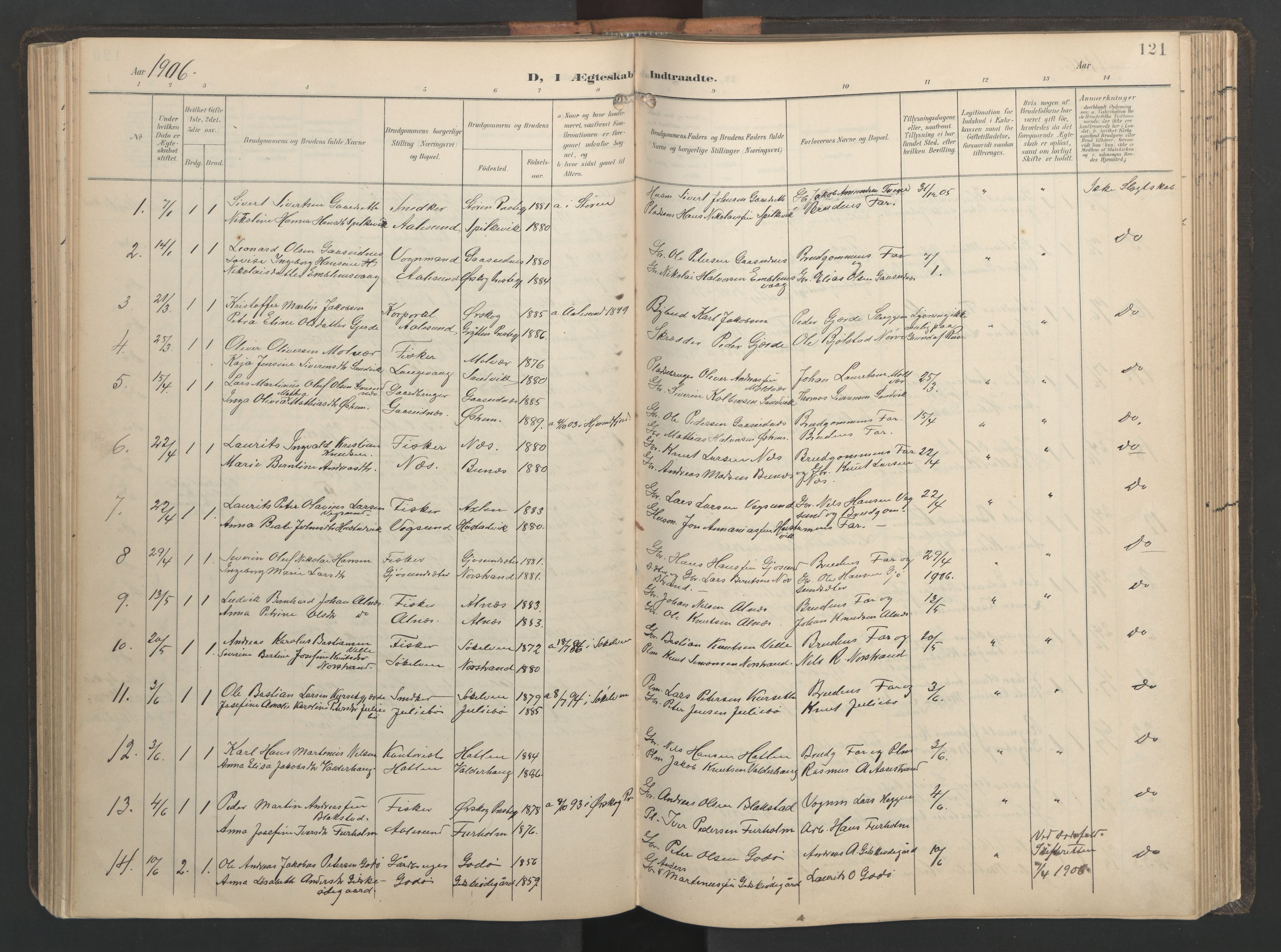 Ministerialprotokoller, klokkerbøker og fødselsregistre - Møre og Romsdal, SAT/A-1454/528/L0433: Klokkerbok nr. 528C14, 1899-1922, s. 121