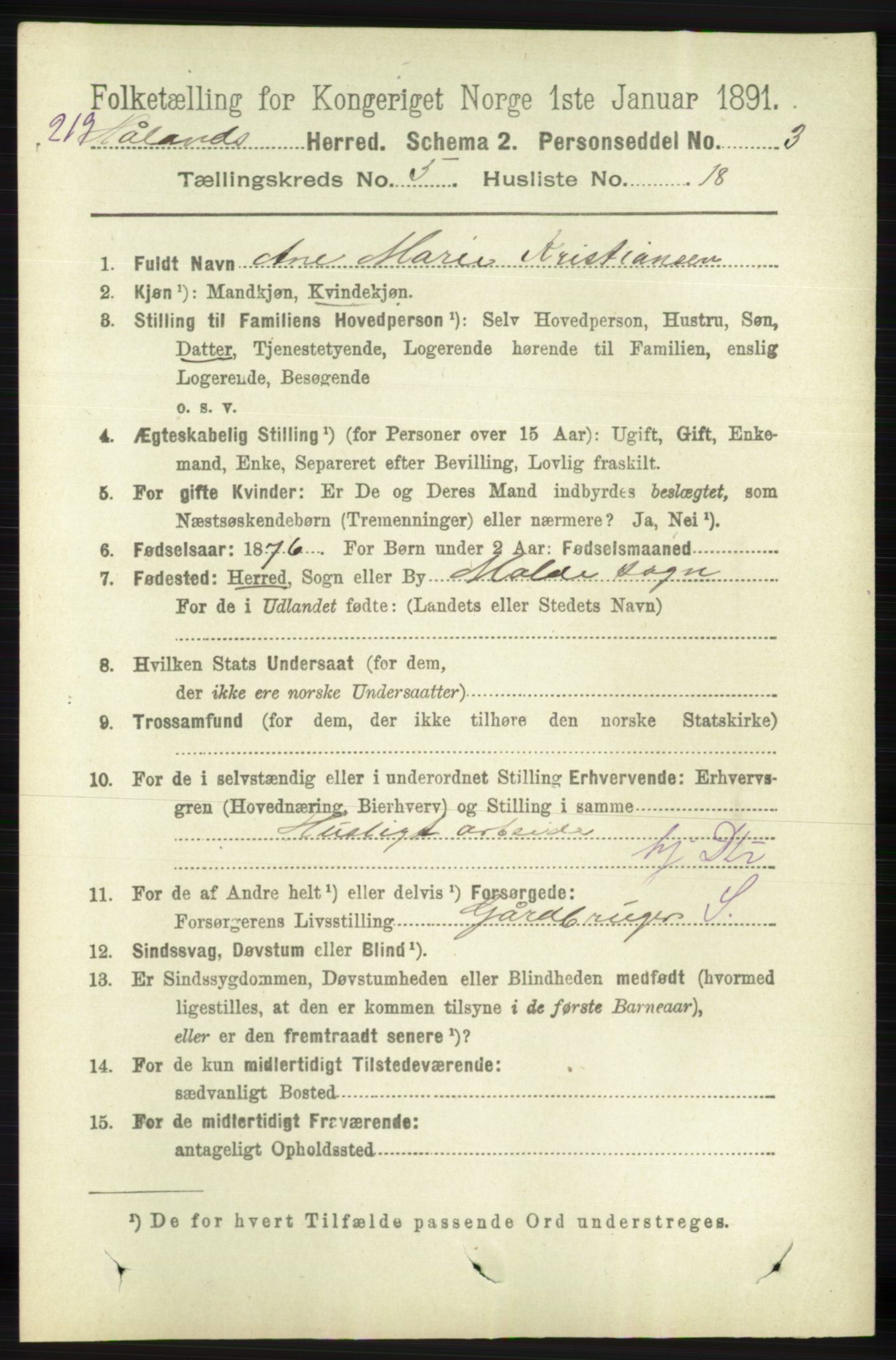 RA, Folketelling 1891 for 1124 Haaland herred, 1891, s. 3390