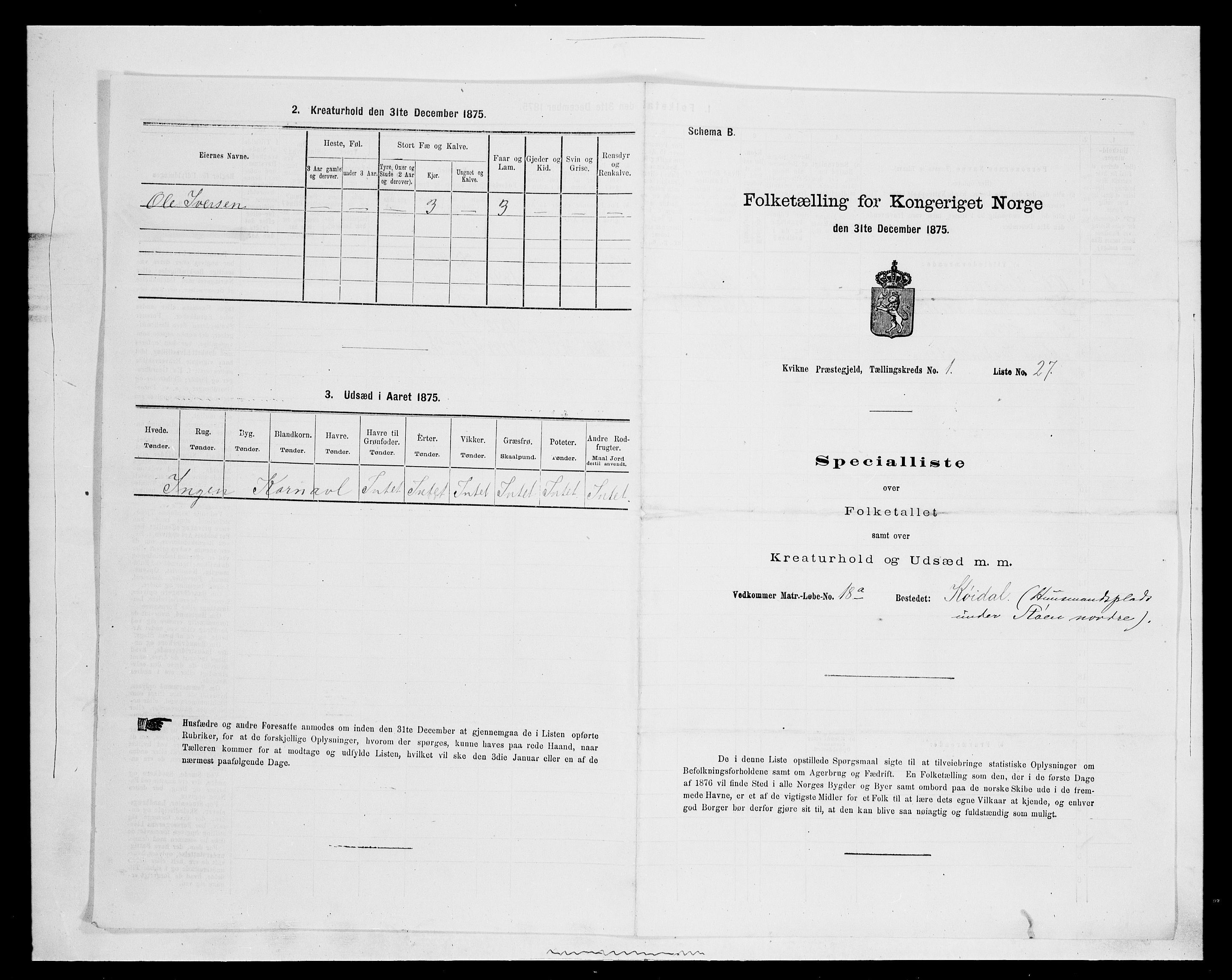 SAH, Folketelling 1875 for 0440P Kvikne prestegjeld, 1875, s. 126