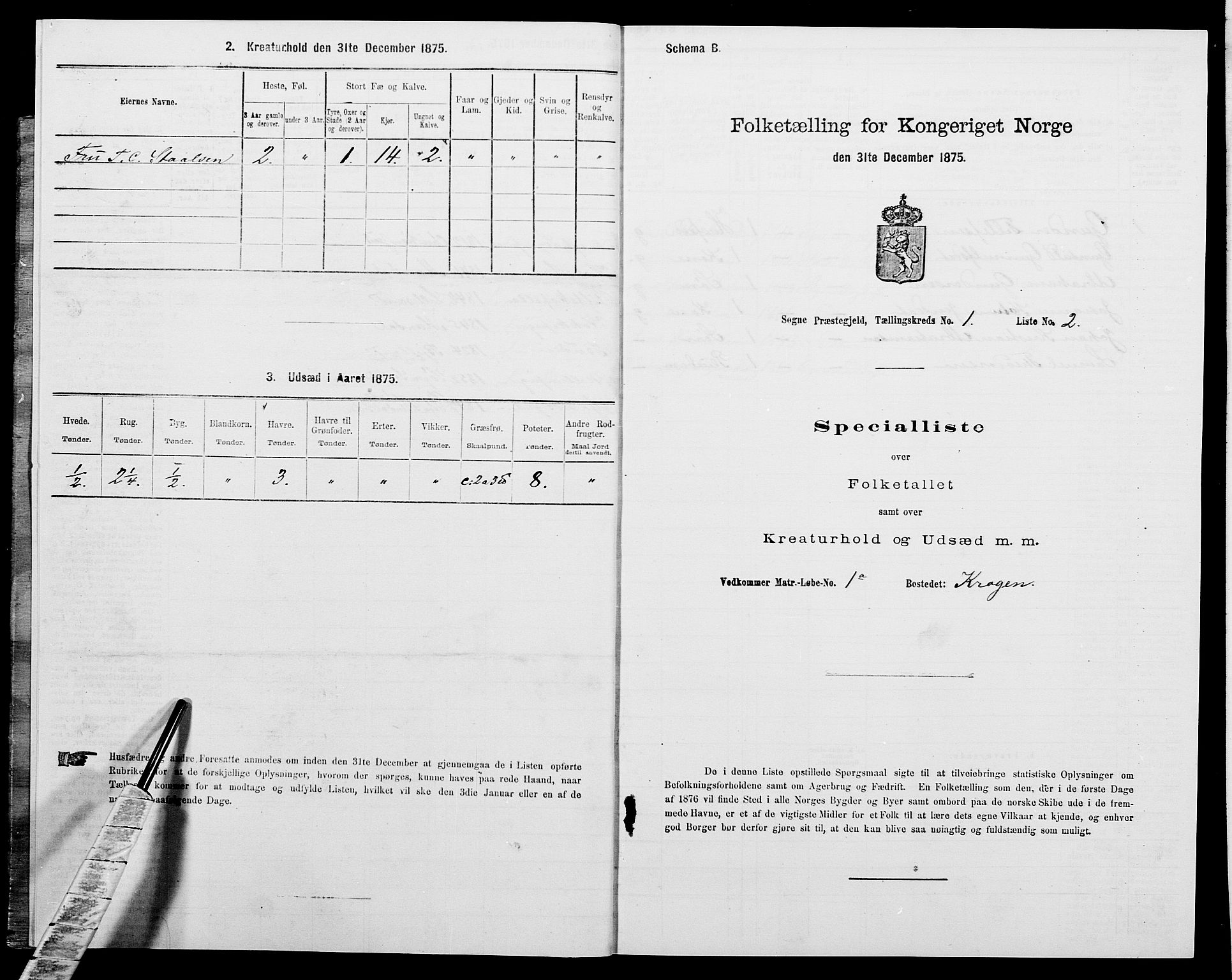 SAK, Folketelling 1875 for 1018P Søgne prestegjeld, 1875, s. 82