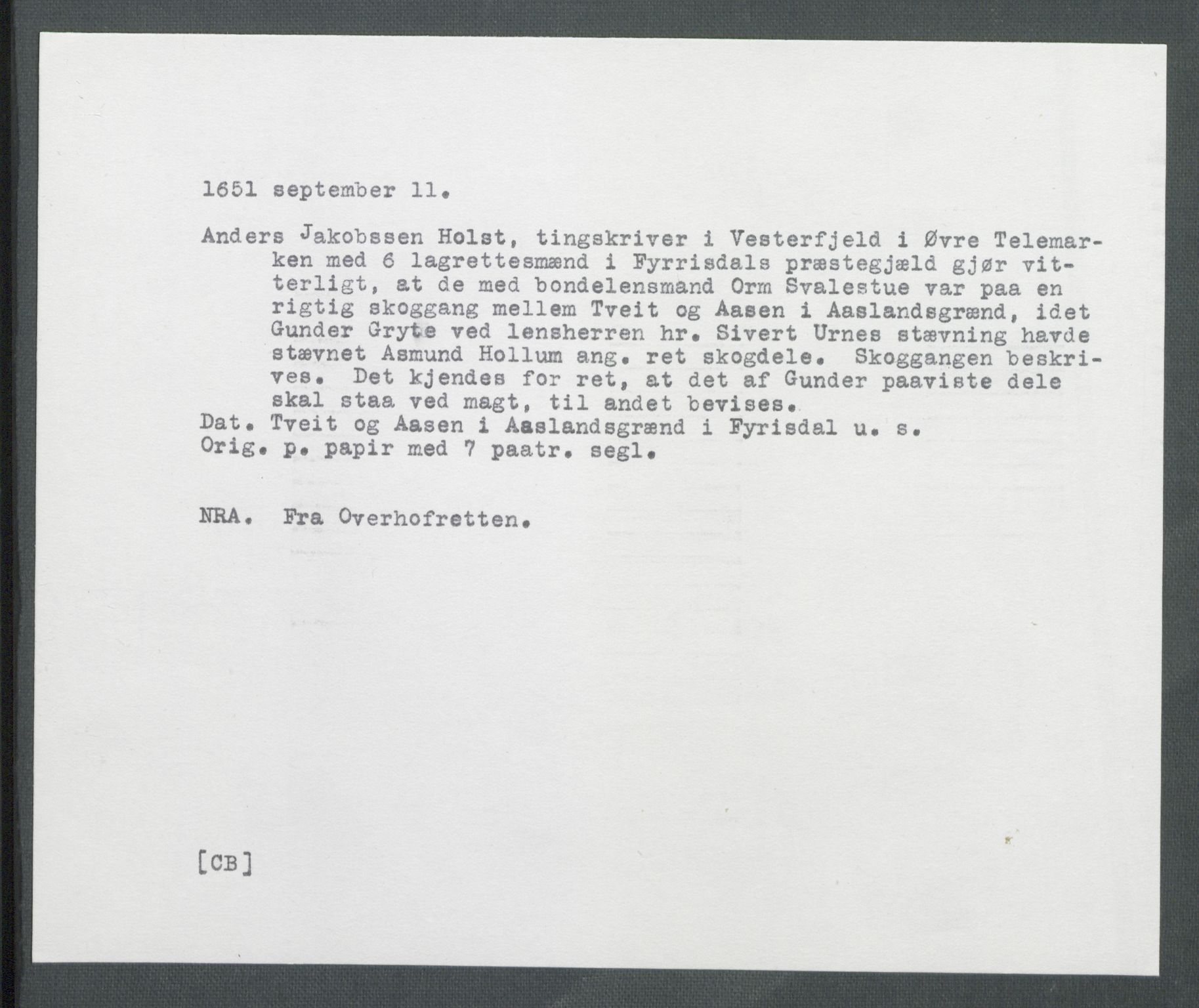 Riksarkivets diplomsamling, AV/RA-EA-5965/F02/L0164: Dokumenter, 1651, s. 44