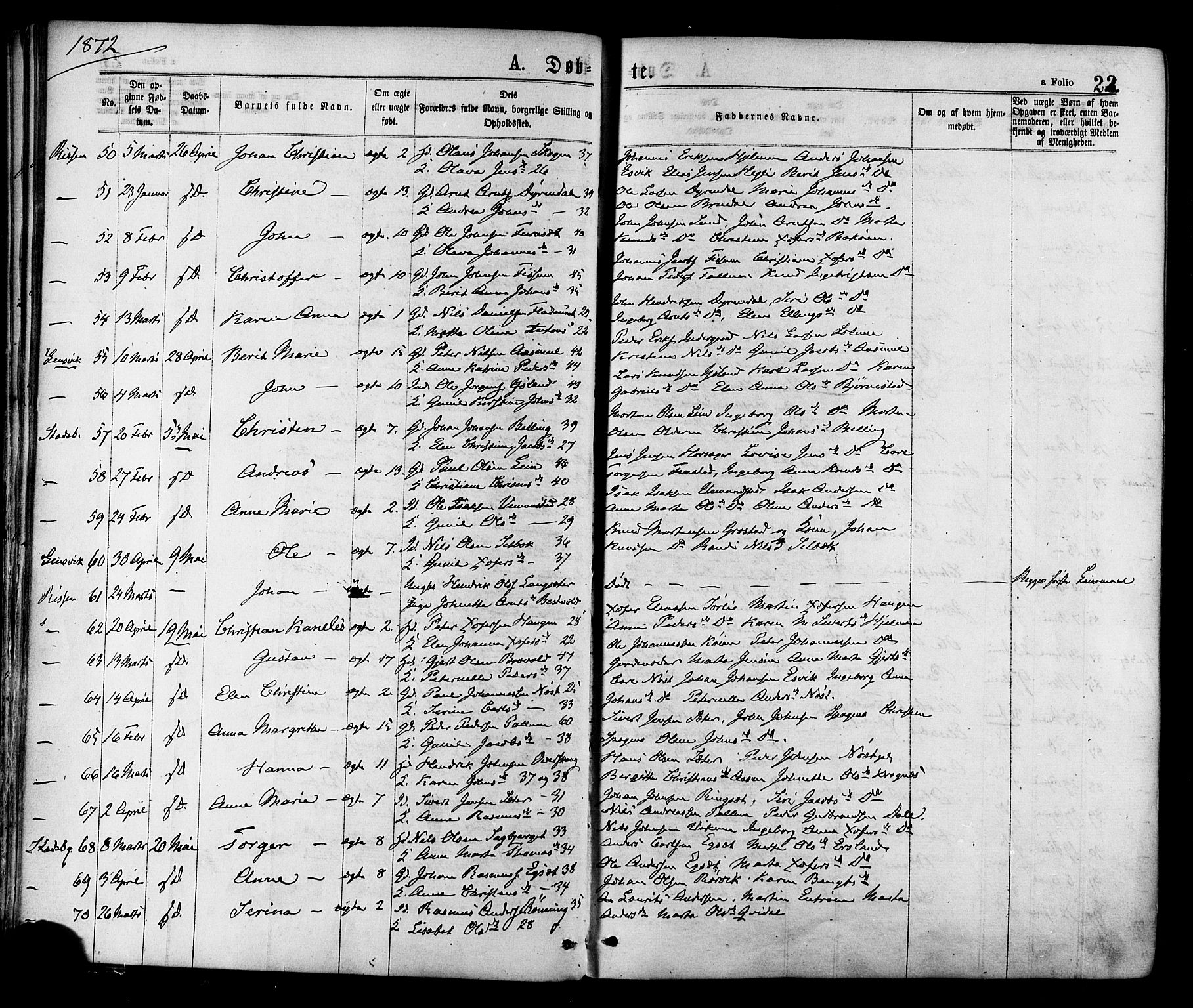 Ministerialprotokoller, klokkerbøker og fødselsregistre - Sør-Trøndelag, SAT/A-1456/646/L0613: Ministerialbok nr. 646A11, 1870-1884, s. 22