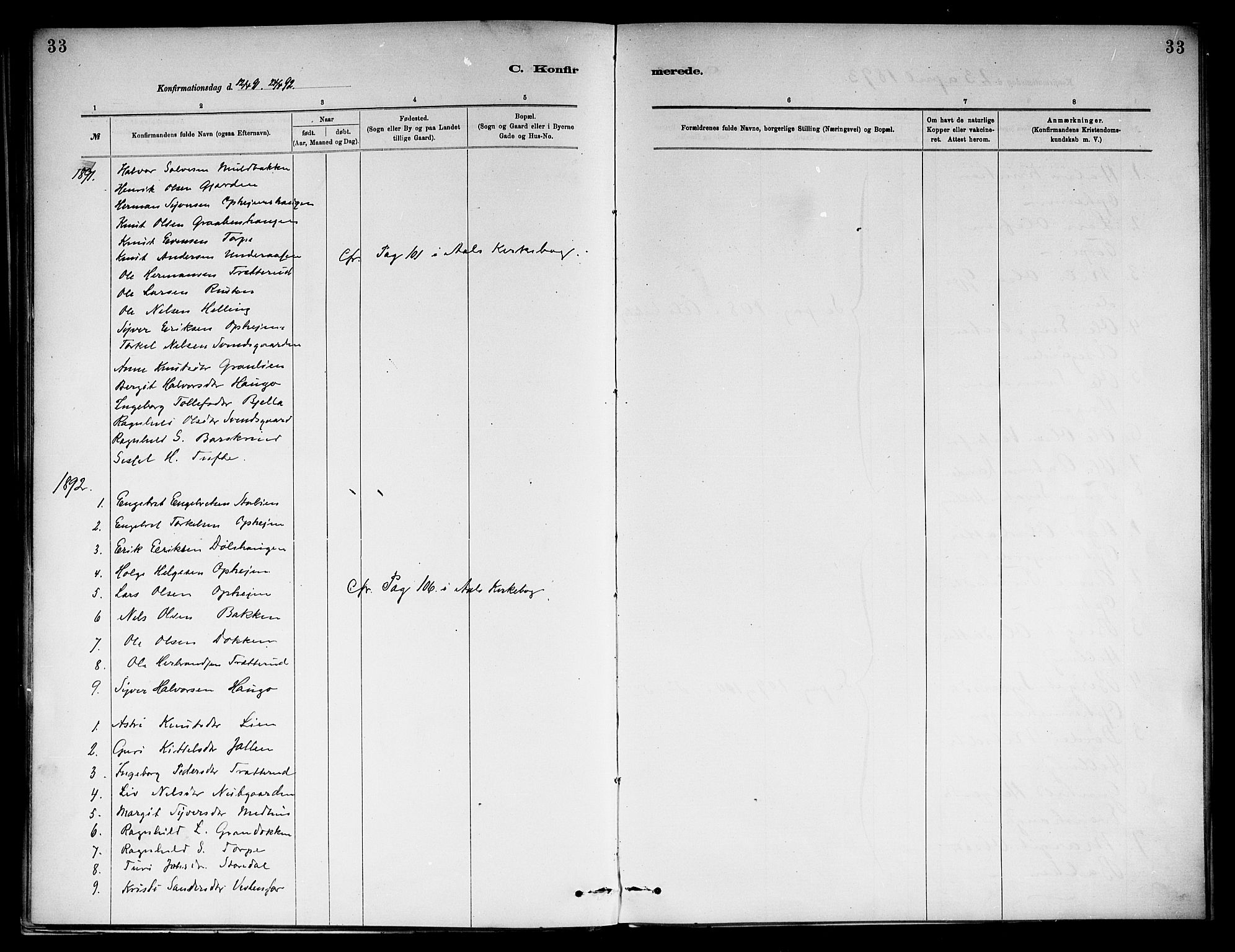 Ål kirkebøker, AV/SAKO-A-249/F/Fb/L0001: Ministerialbok nr. II 1, 1882-1899, s. 33