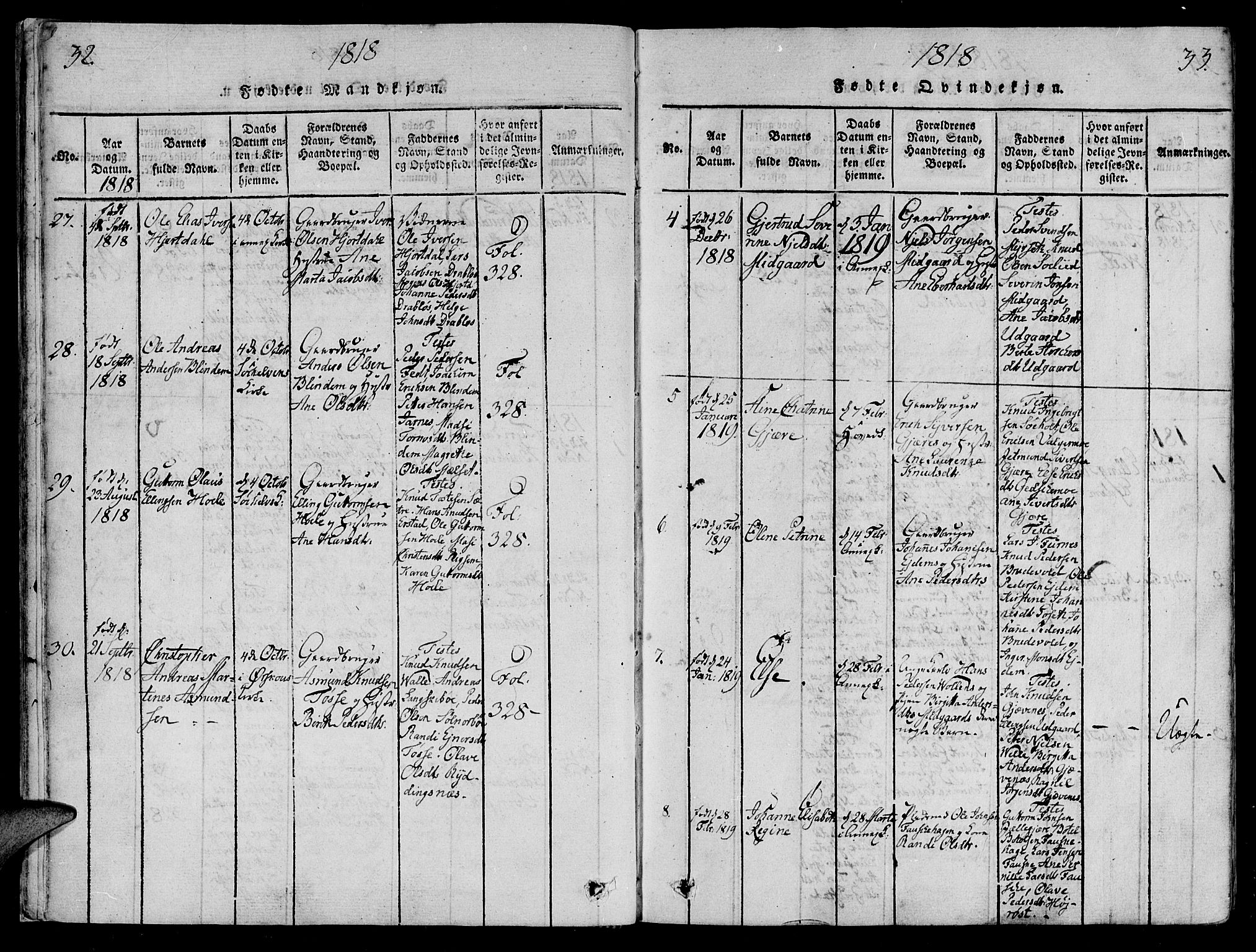 Ministerialprotokoller, klokkerbøker og fødselsregistre - Møre og Romsdal, AV/SAT-A-1454/522/L0310: Ministerialbok nr. 522A05, 1816-1832, s. 32-33