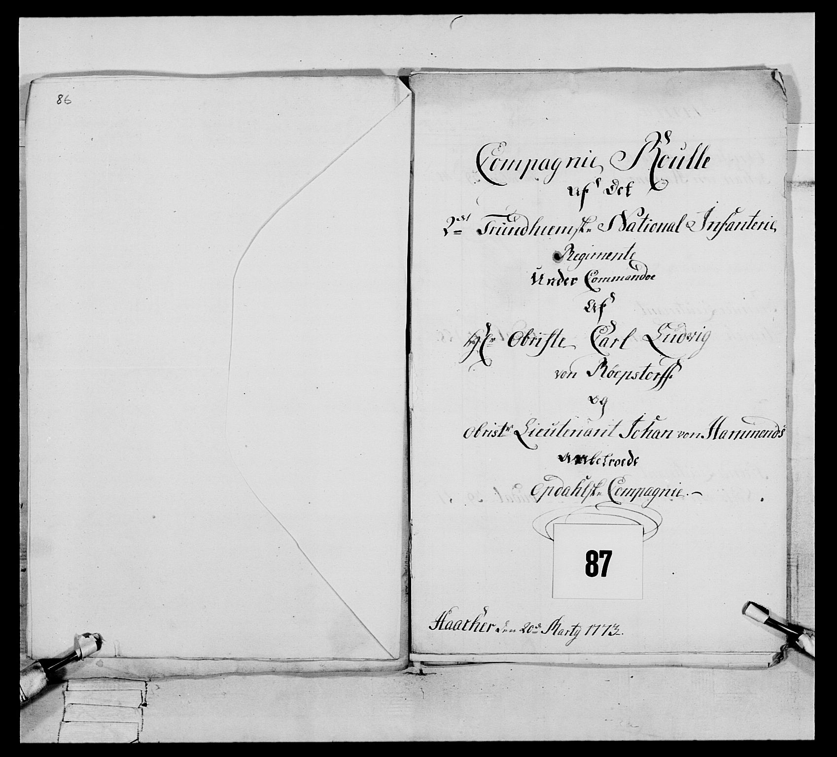 Generalitets- og kommissariatskollegiet, Det kongelige norske kommissariatskollegium, RA/EA-5420/E/Eh/L0076: 2. Trondheimske nasjonale infanteriregiment, 1766-1773, s. 494