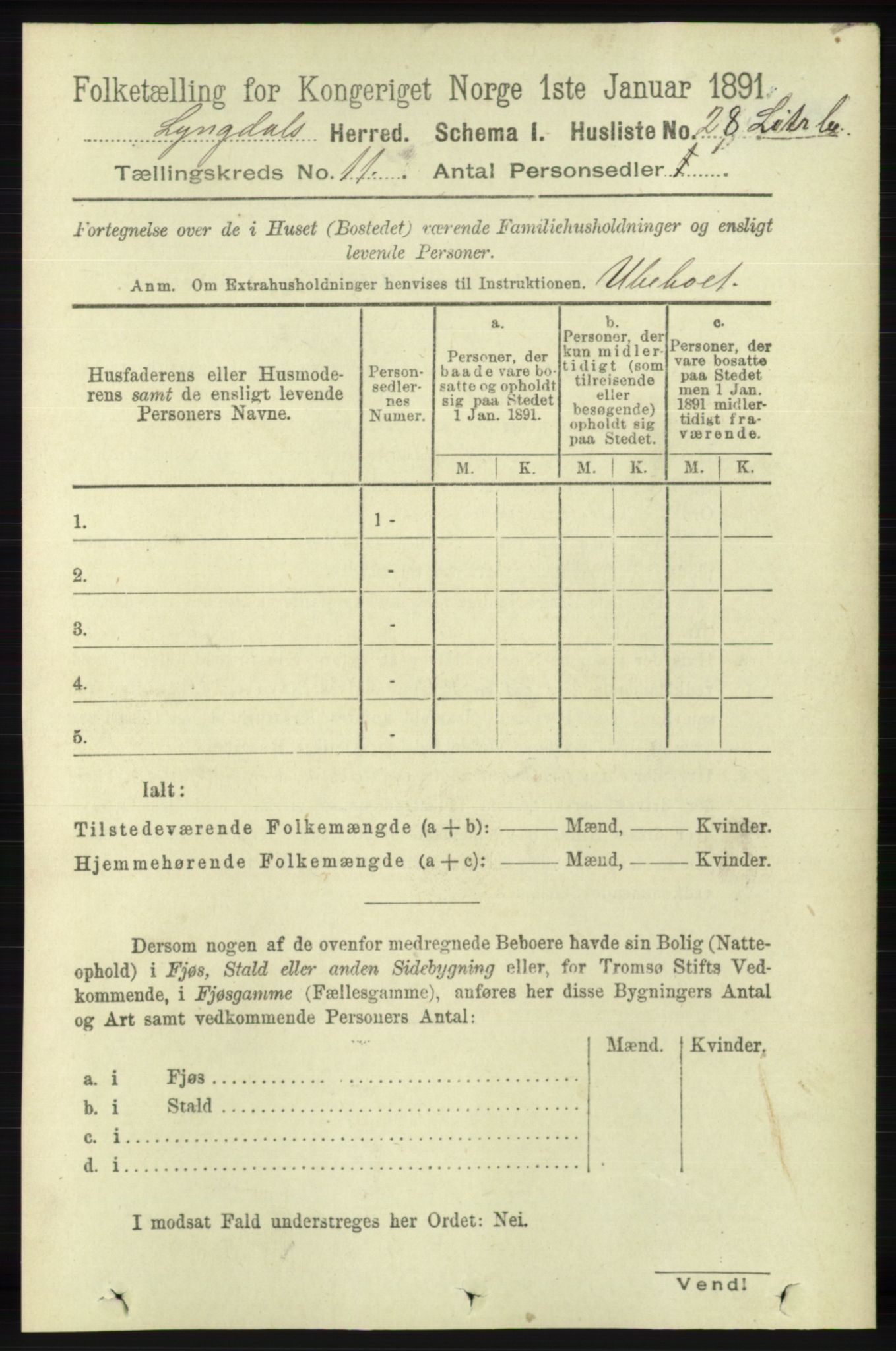 RA, Folketelling 1891 for 1032 Lyngdal herred, 1891, s. 4761