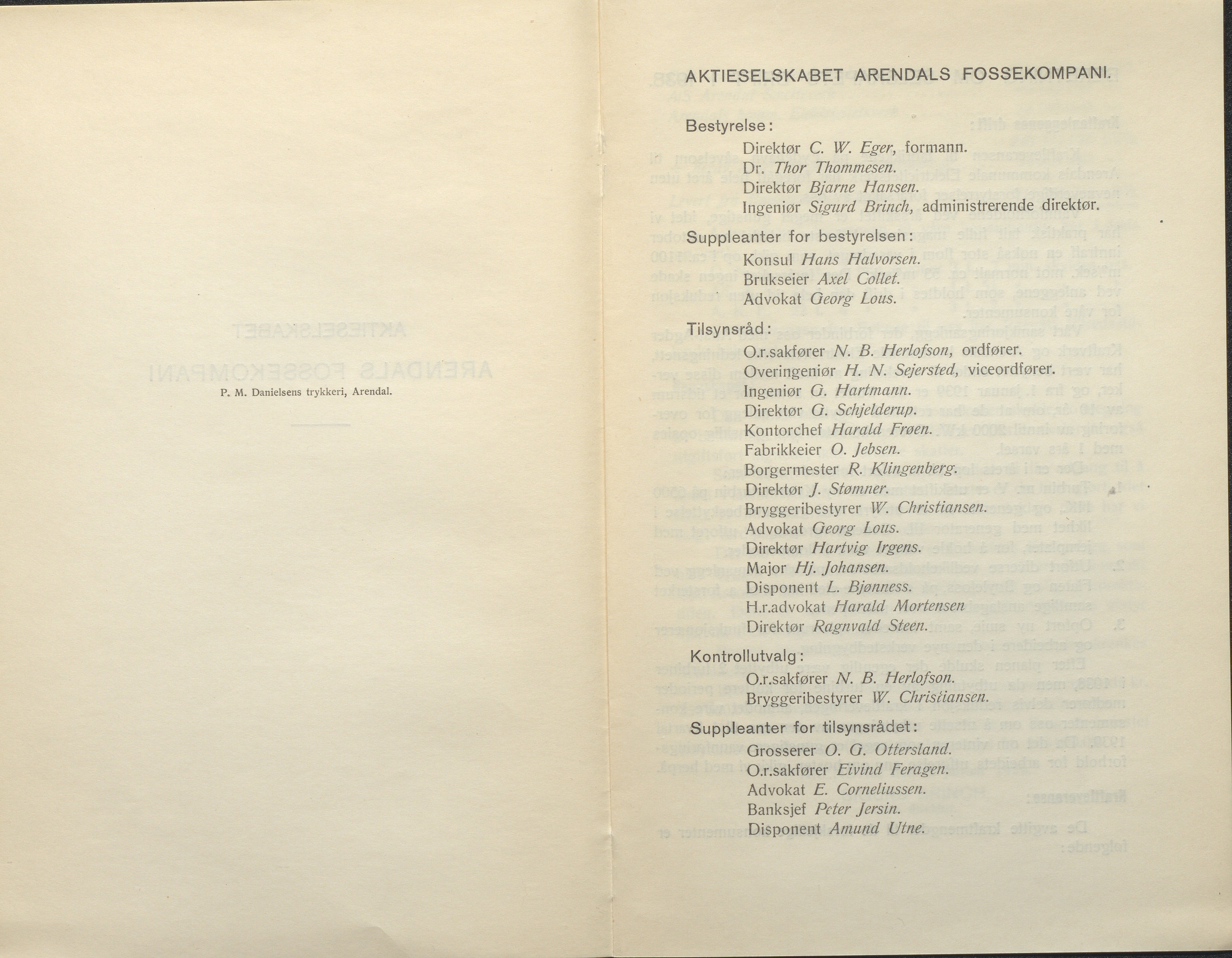 Arendals Fossekompani, AAKS/PA-2413/X/X01/L0001/0010: Beretninger, regnskap, balansekonto, gevinst- og tapskonto / Årsberetning og regnskap 1936 - 1942, 1936-1942