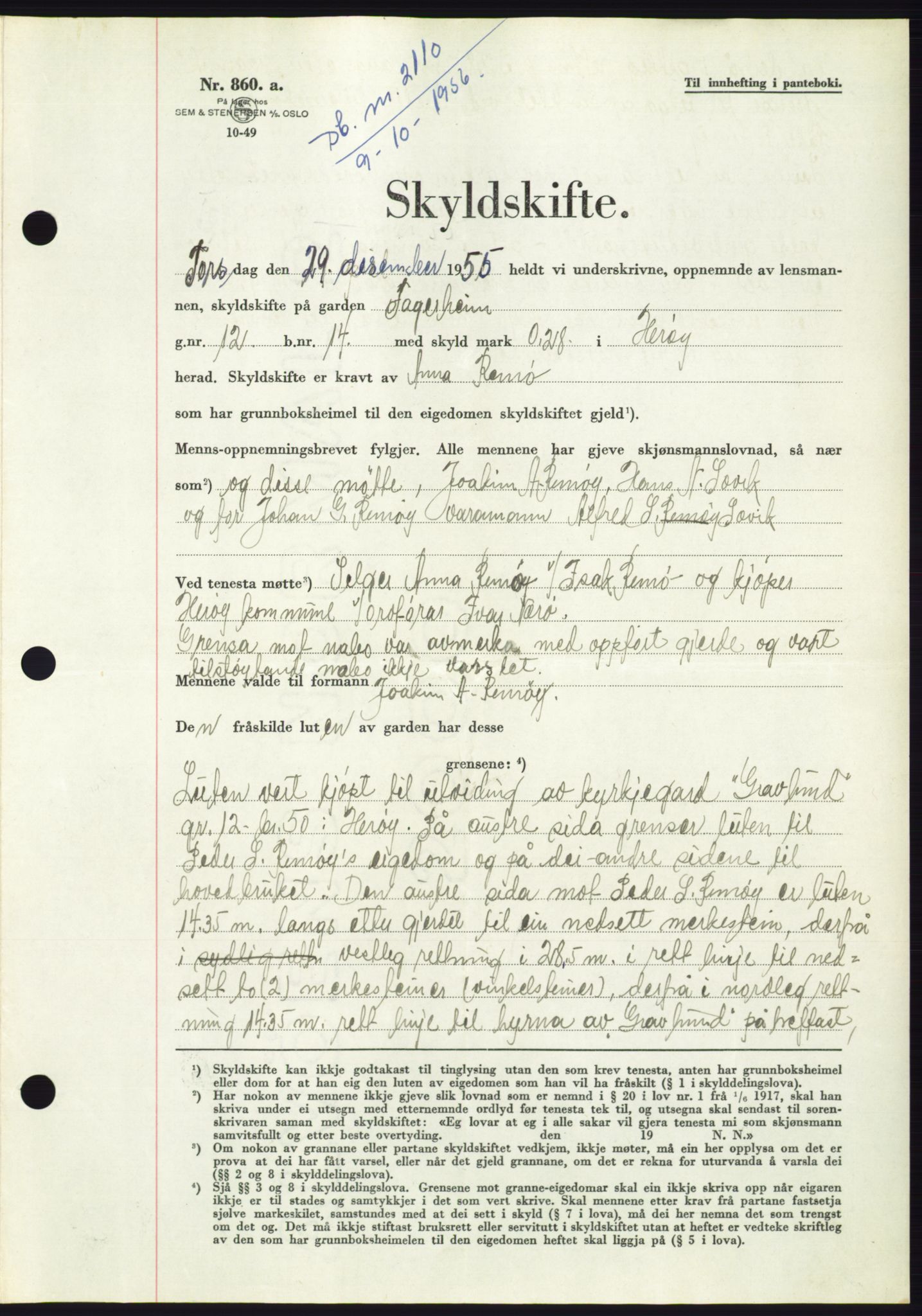 Søre Sunnmøre sorenskriveri, AV/SAT-A-4122/1/2/2C/L0104: Pantebok nr. 30A, 1956-1956, Dagboknr: 2110/1956