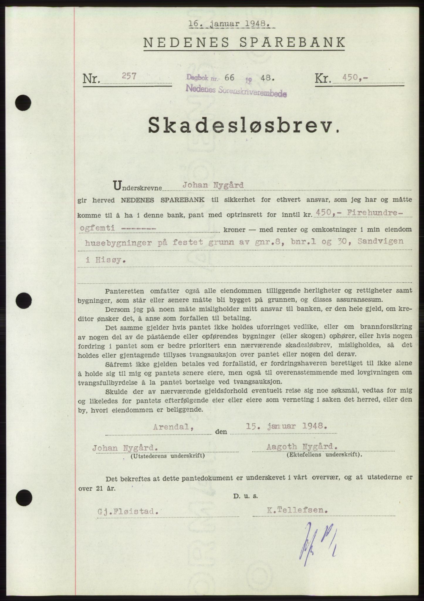 Nedenes sorenskriveri, AV/SAK-1221-0006/G/Gb/Gbb/L0005: Pantebok nr. B5, 1948-1948, Dagboknr: 66/1948