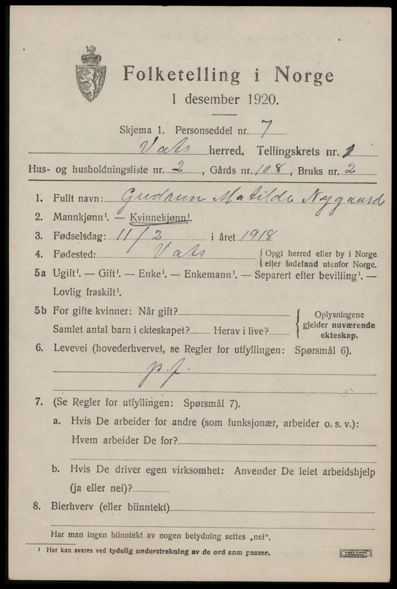 SAST, Folketelling 1920 for 1155 Vats herred, 1920, s. 521