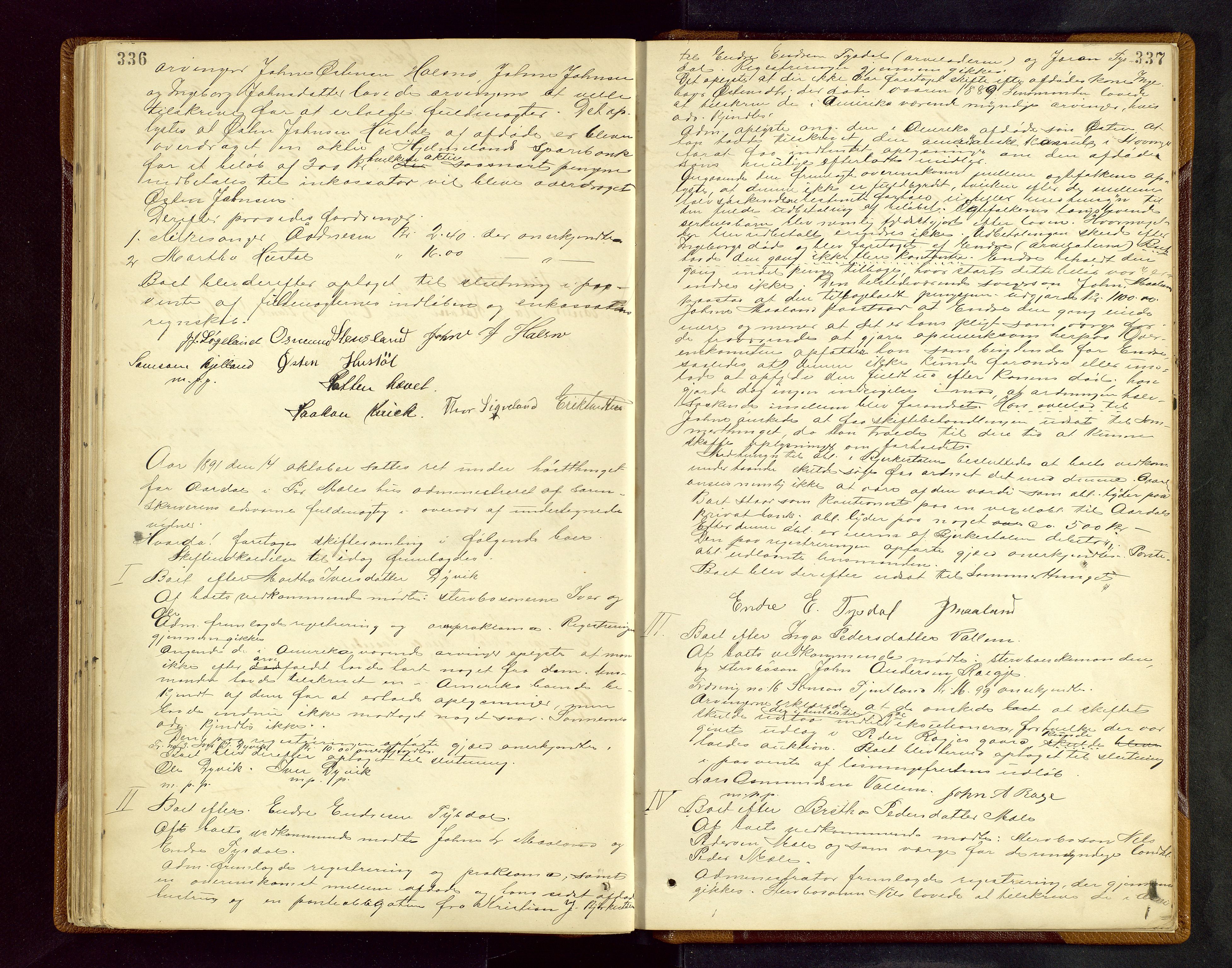 Ryfylke tingrett, AV/SAST-A-100055/001/IV/IVF/L0005: Skifteforhandlingsprotokoll A 5, 1885-1892, s. 336-337