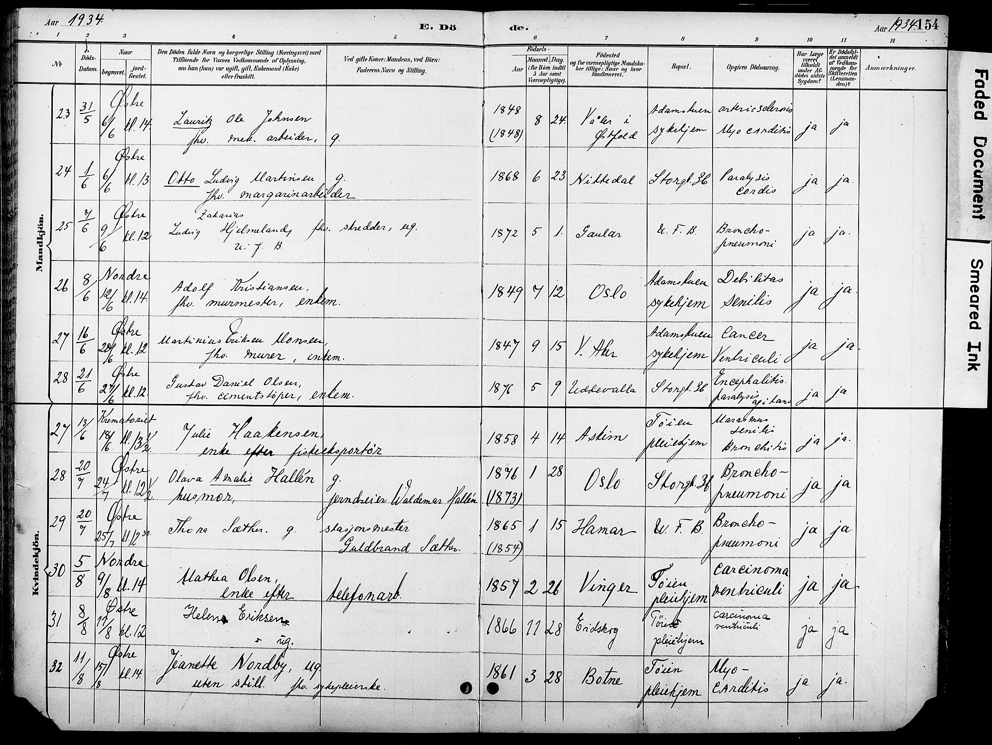 Krohgstøtten sykehusprest Kirkebøker, AV/SAO-A-10854/F/Fa/L0003: Ministerialbok nr. 3, 1890-1935, s. 154