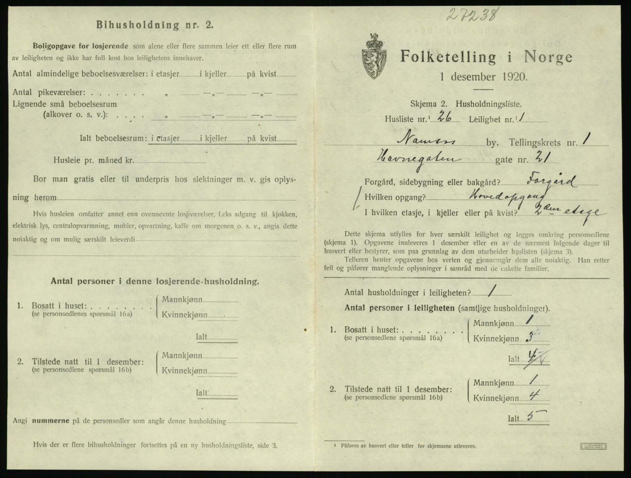 SAT, Folketelling 1920 for 1703 Namsos ladested, 1920, s. 845