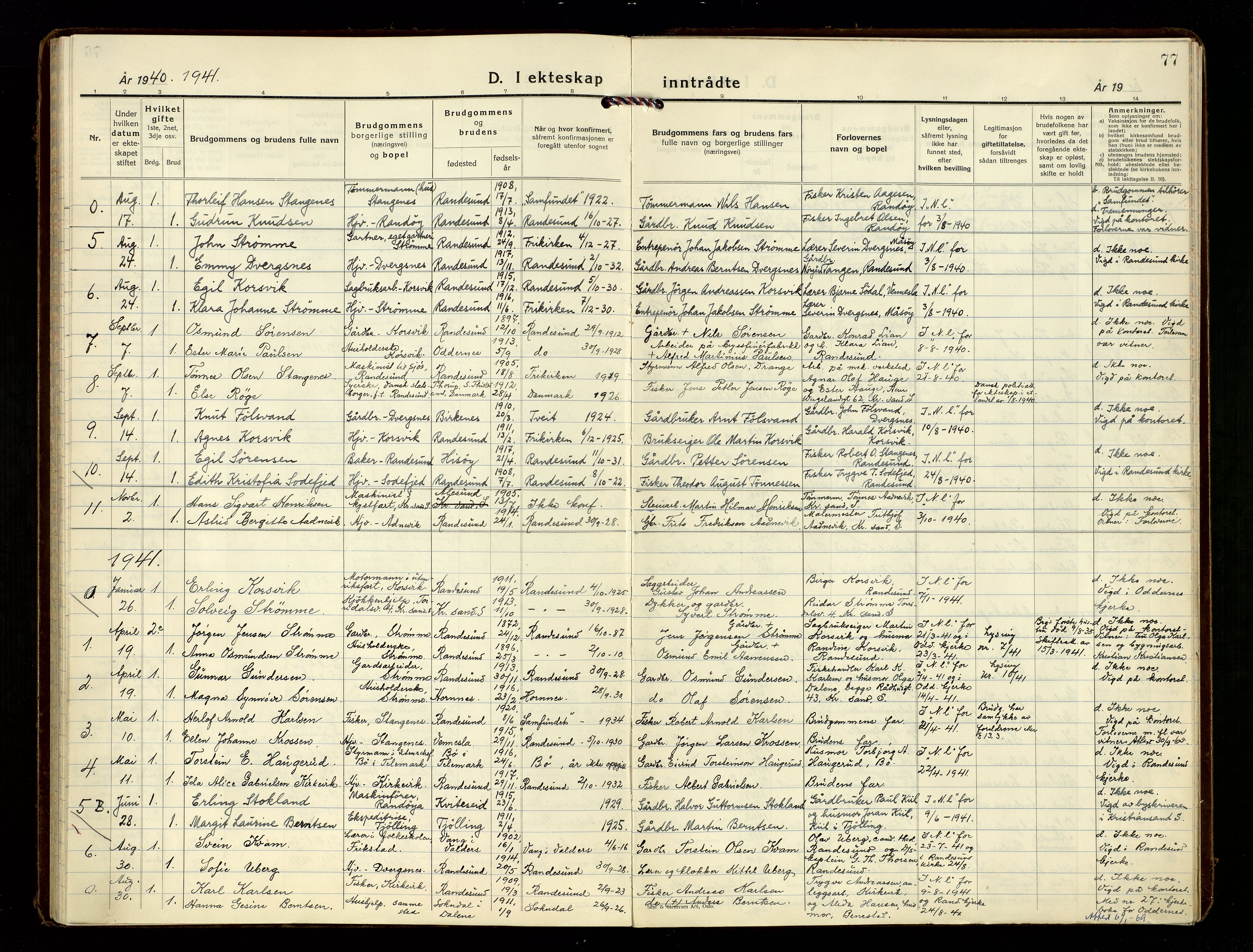 Oddernes sokneprestkontor, SAK/1111-0033/F/Fa/Fab/L0005: Ministerialbok nr. A 5, 1935-1954, s. 77