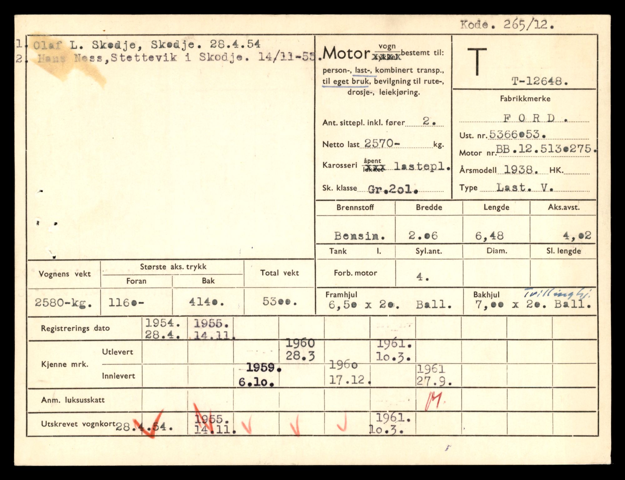 Møre og Romsdal vegkontor - Ålesund trafikkstasjon, AV/SAT-A-4099/F/Fe/L0034: Registreringskort for kjøretøy T 12500 - T 12652, 1927-1998, s. 2913