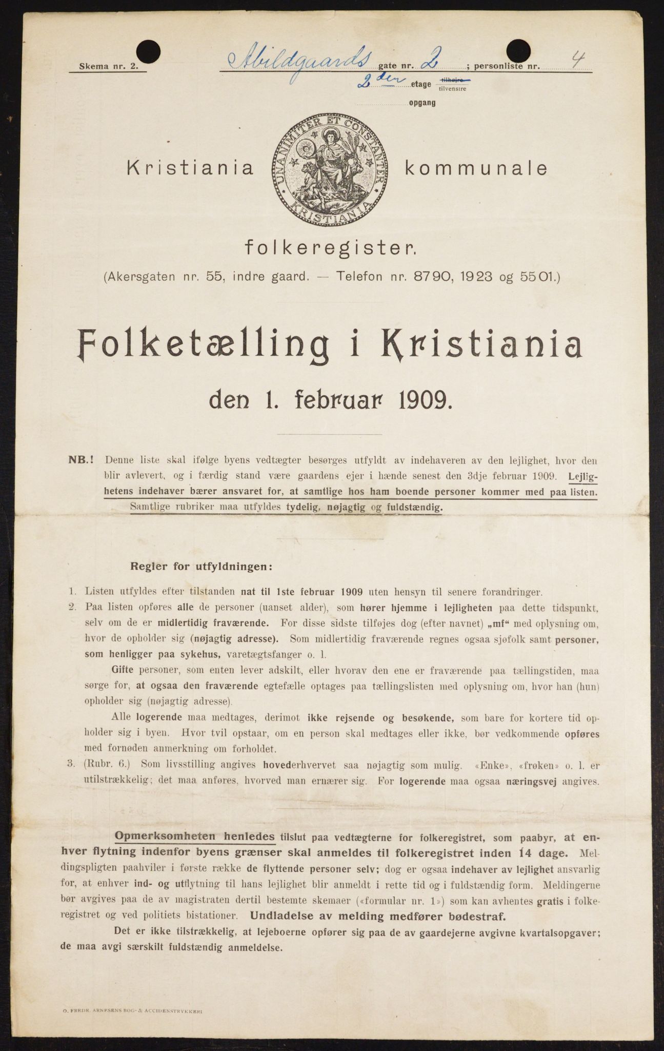 OBA, Kommunal folketelling 1.2.1909 for Kristiania kjøpstad, 1909, s. 12