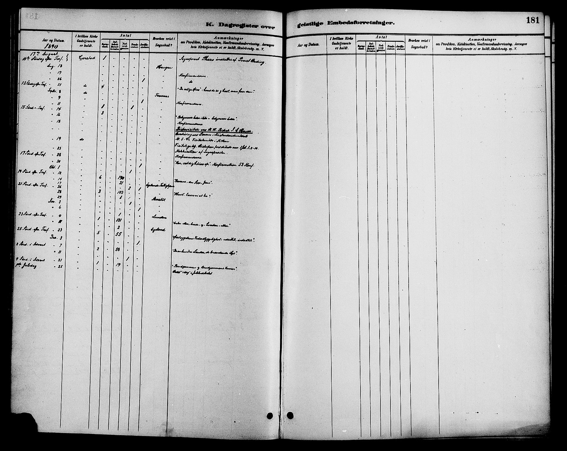 Gjerstad sokneprestkontor, AV/SAK-1111-0014/F/Fa/Faa/L0009: Ministerialbok nr. A 9, 1885-1890, s. 181