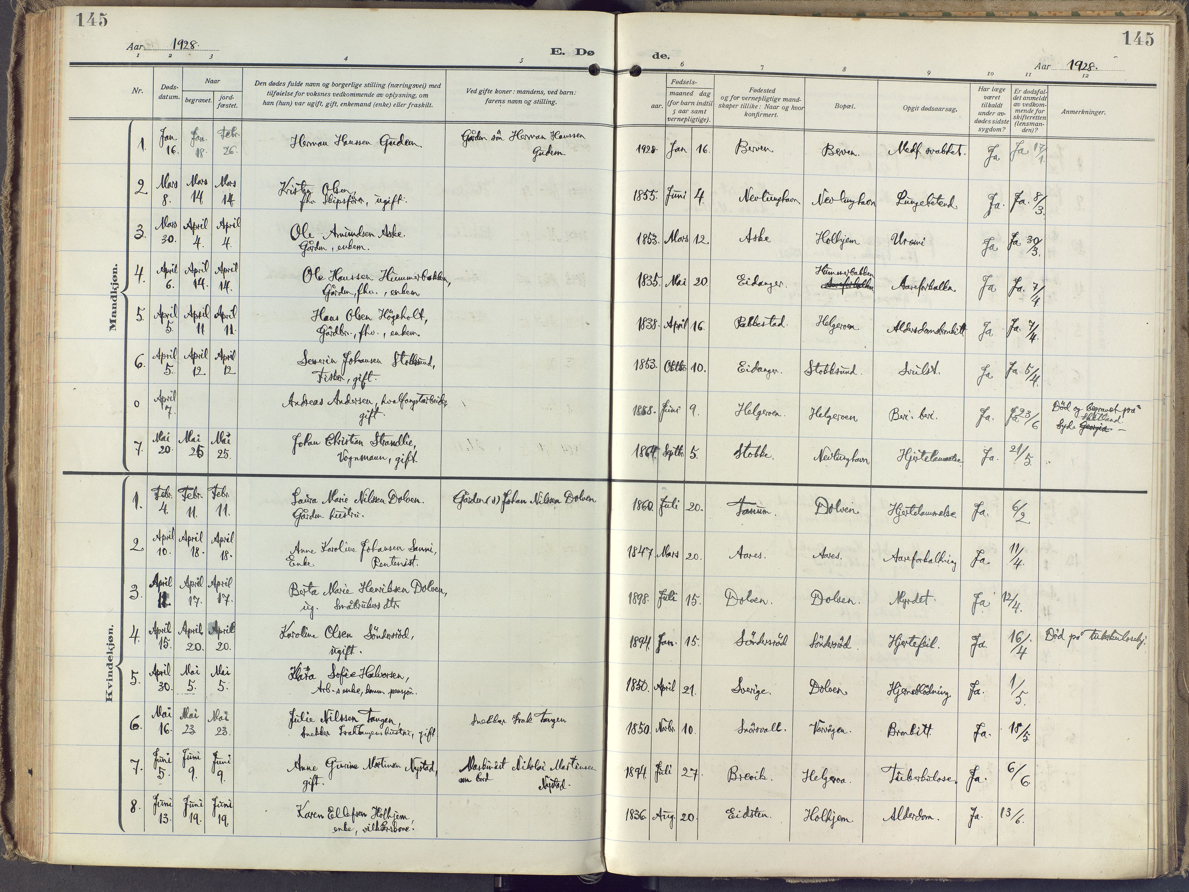 Brunlanes kirkebøker, AV/SAKO-A-342/F/Fb/L0004: Ministerialbok nr. II 4, 1923-1940, s. 145