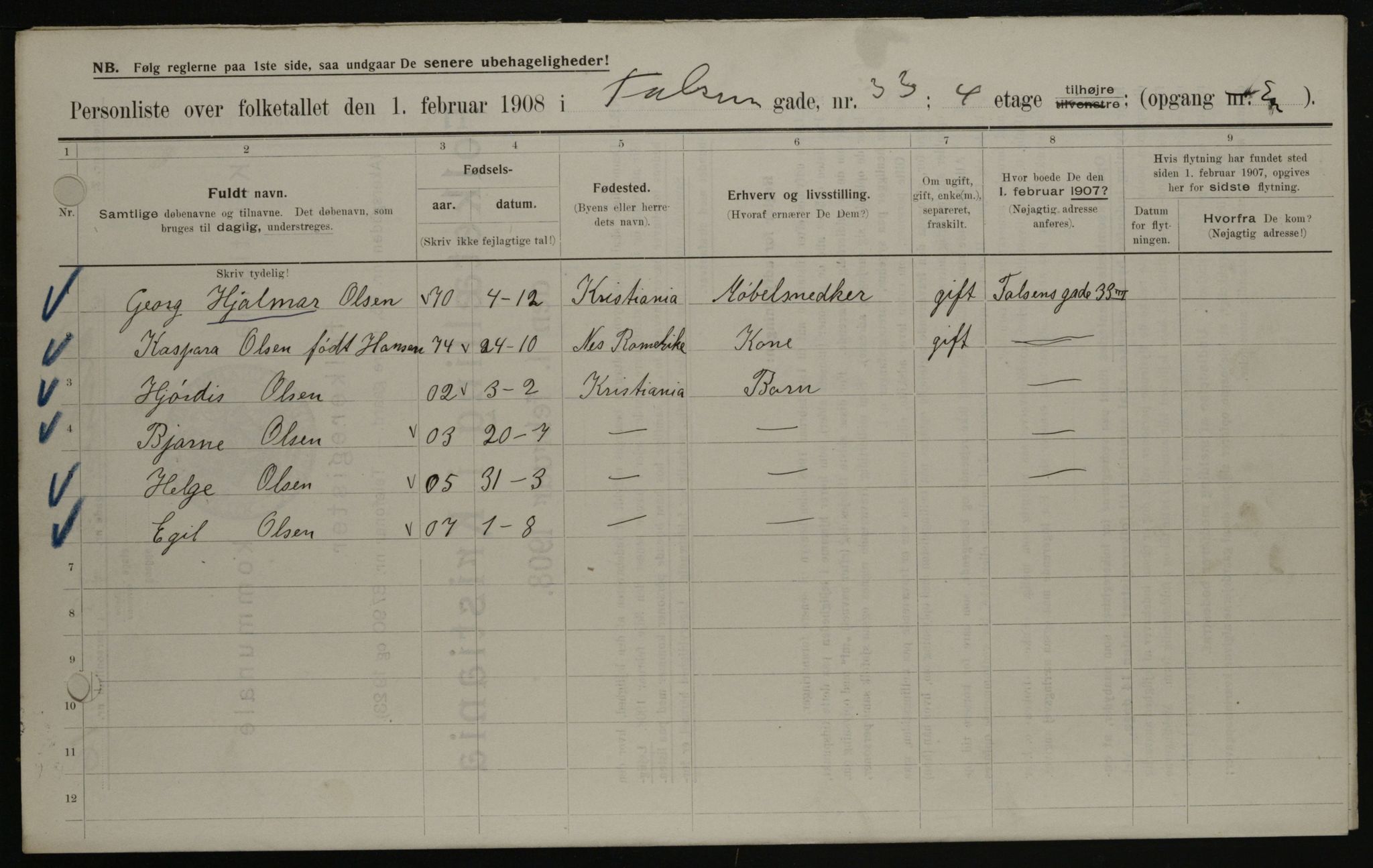 OBA, Kommunal folketelling 1.2.1908 for Kristiania kjøpstad, 1908, s. 21444