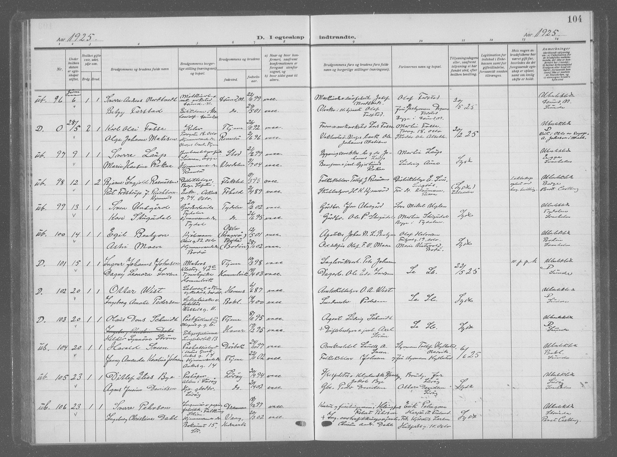 Ministerialprotokoller, klokkerbøker og fødselsregistre - Sør-Trøndelag, SAT/A-1456/601/L0098: Klokkerbok nr. 601C16, 1921-1934, s. 104