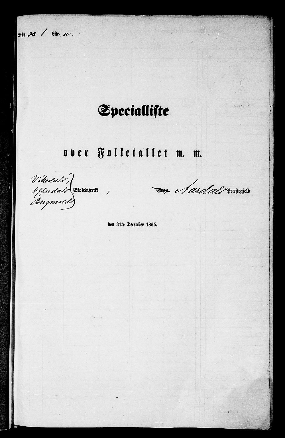 RA, Folketelling 1865 for 1424P Årdal prestegjeld, 1865, s. 8