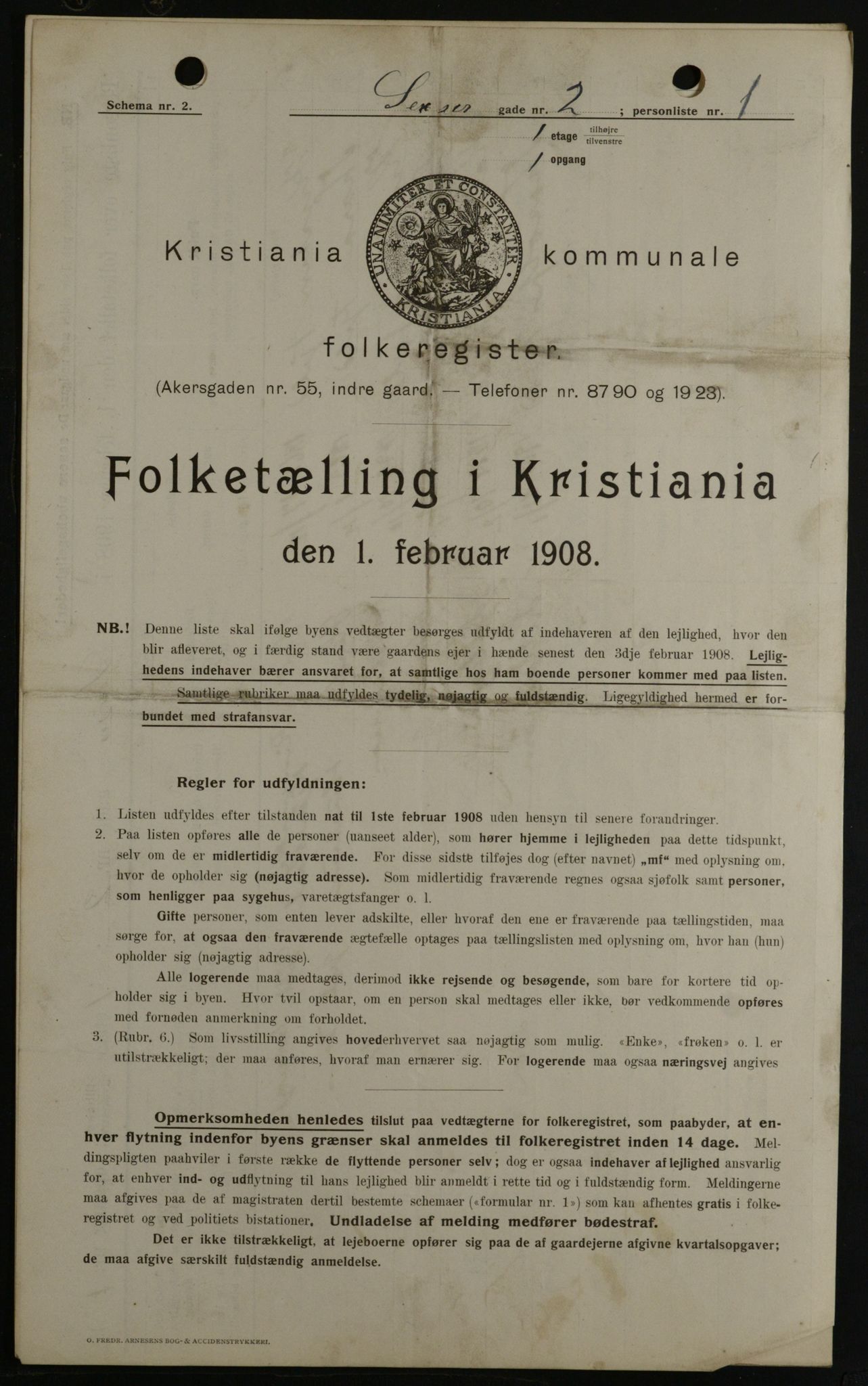 OBA, Kommunal folketelling 1.2.1908 for Kristiania kjøpstad, 1908, s. 85157