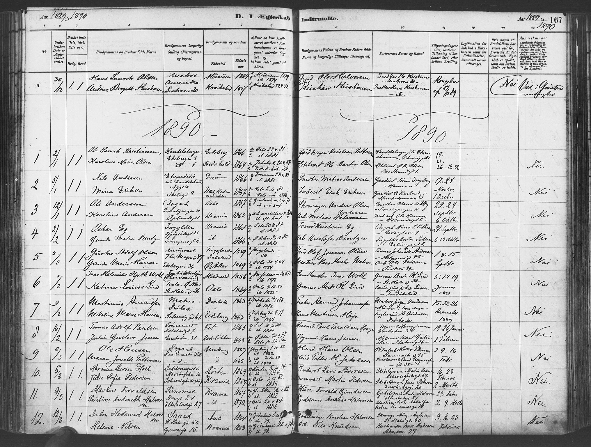 Gamlebyen prestekontor Kirkebøker, AV/SAO-A-10884/F/Fa/L0006: Ministerialbok nr. 6, 1881-1890, s. 167