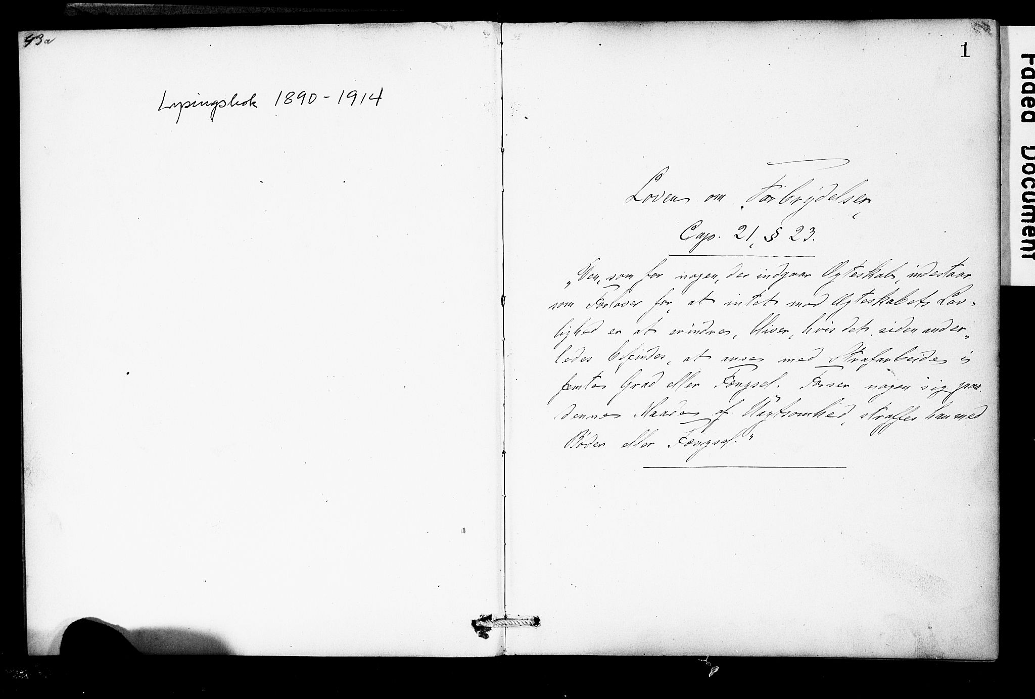 Holum sokneprestkontor, SAK/1111-0022/F/Fe/L0004: Lysningsprotokoll nr. II 5 4, 1890-1914, s. 1