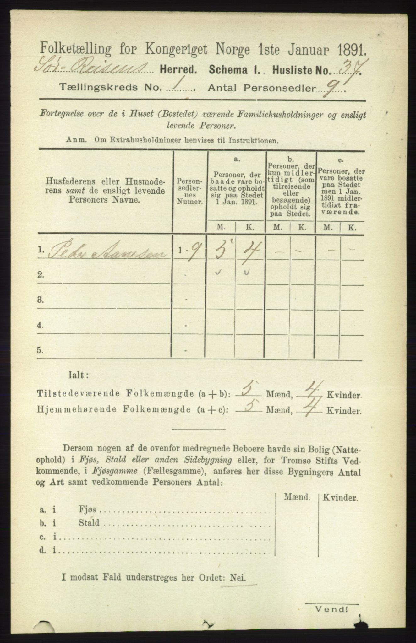 RA, Folketelling 1891 for 1925 Sørreisa herred, 1891, s. 55