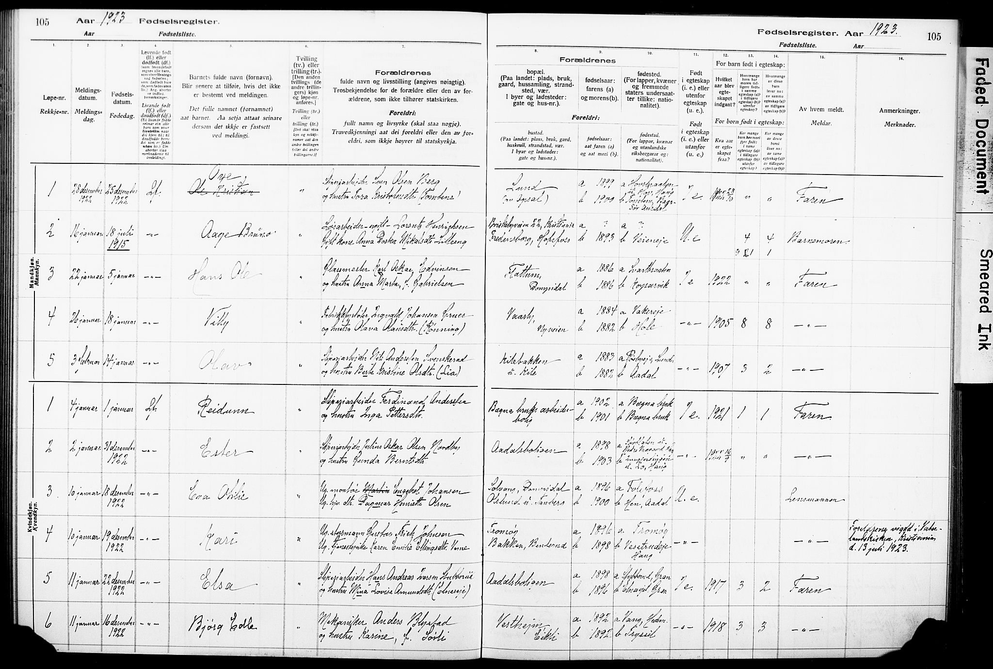 Norderhov kirkebøker, AV/SAKO-A-237/J/Ja/L0001: Fødselsregister nr. 1, 1916-1930, s. 105
