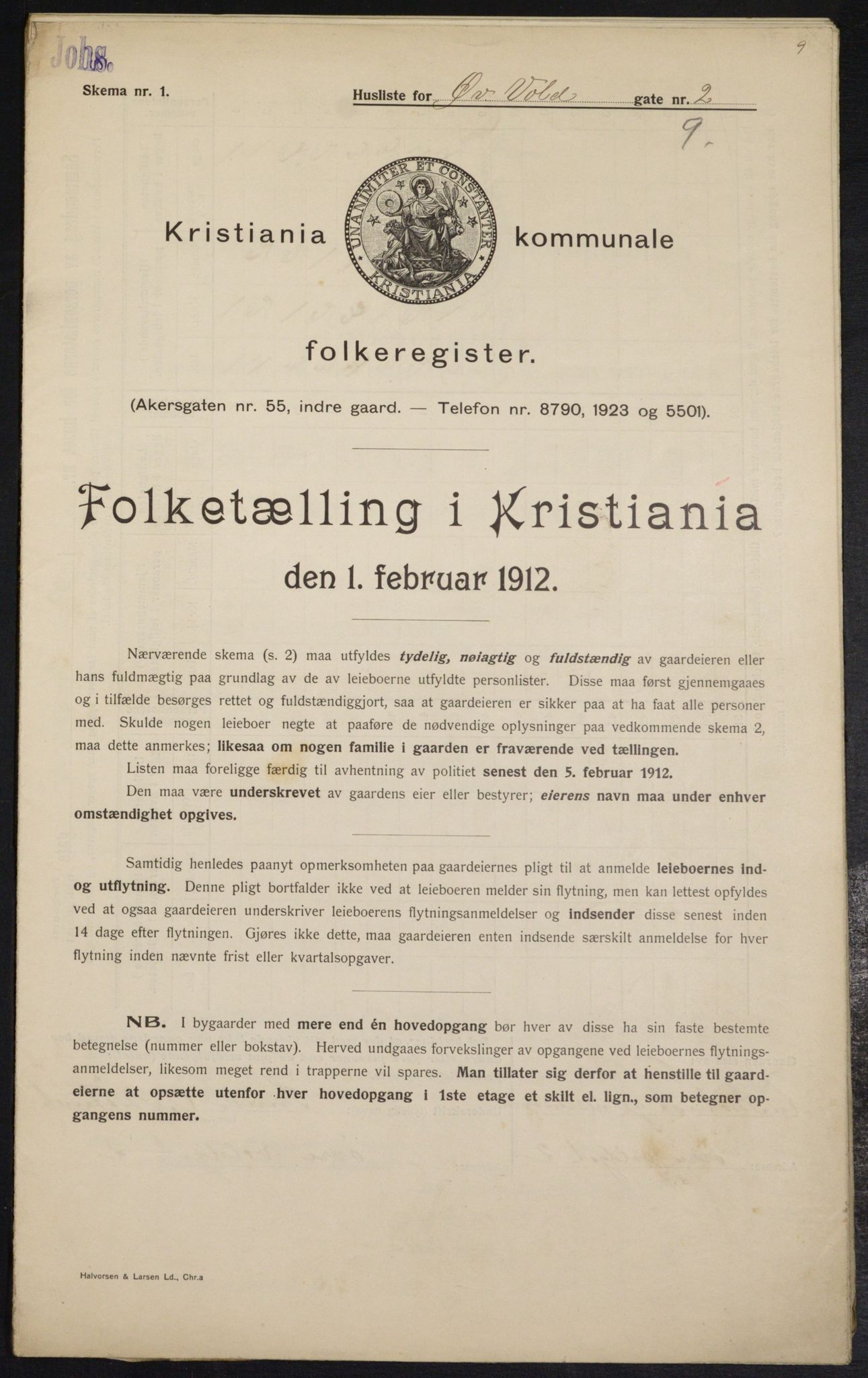 OBA, Kommunal folketelling 1.2.1912 for Kristiania, 1912, s. 130084