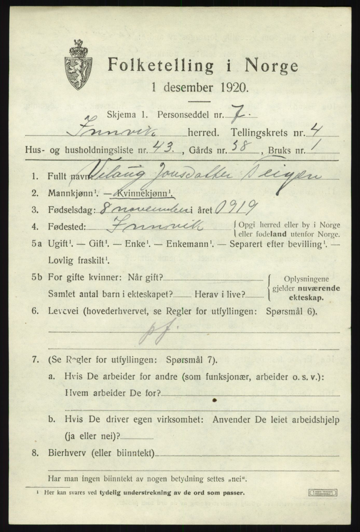 SAB, Folketelling 1920 for 1447 Innvik herred, 1920, s. 2723