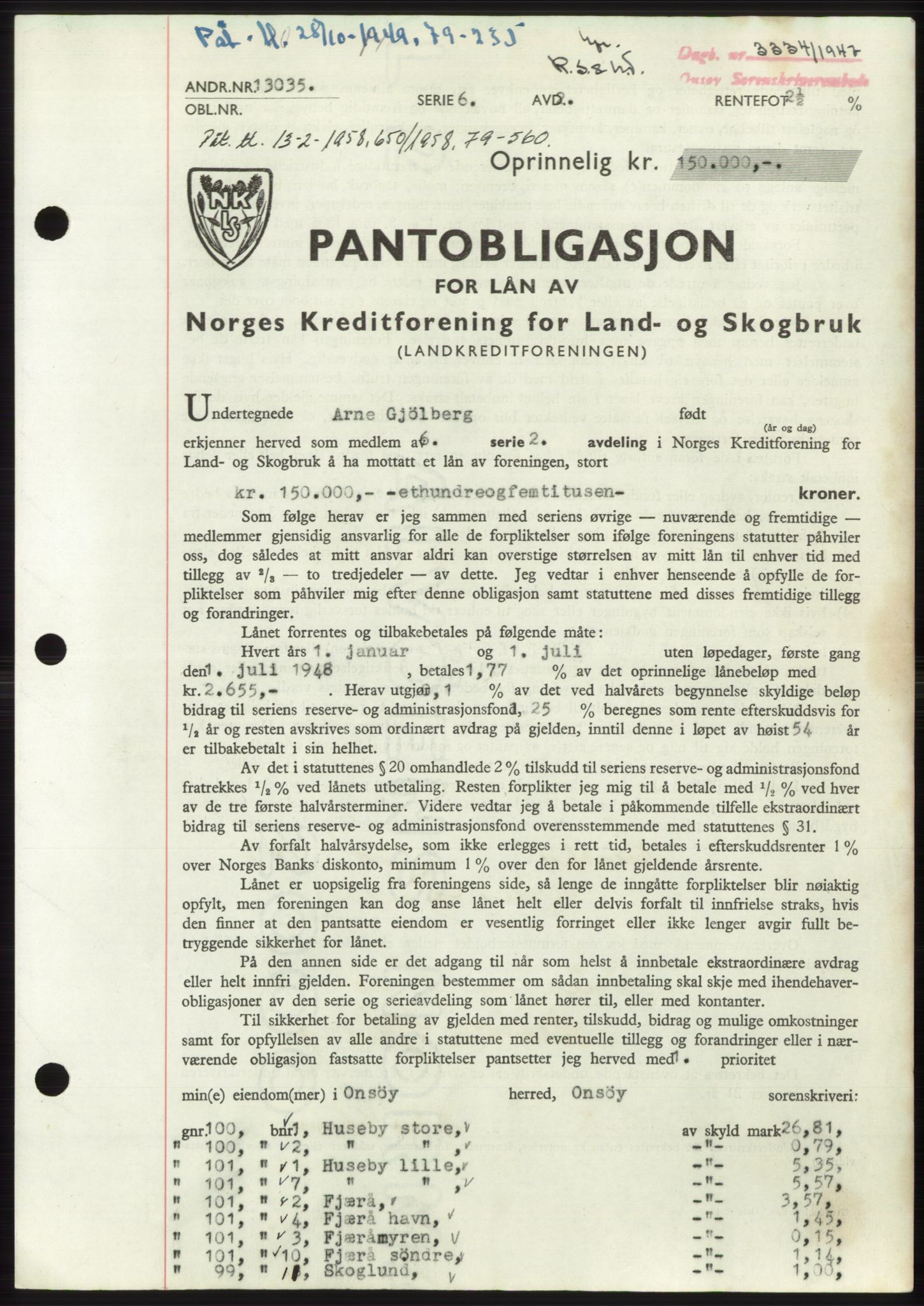 Onsøy sorenskriveri, SAO/A-10474/G/Ga/Gac/L0006: Pantebok nr. B 12-6, 1947-1948, Dagboknr: 3334/1947