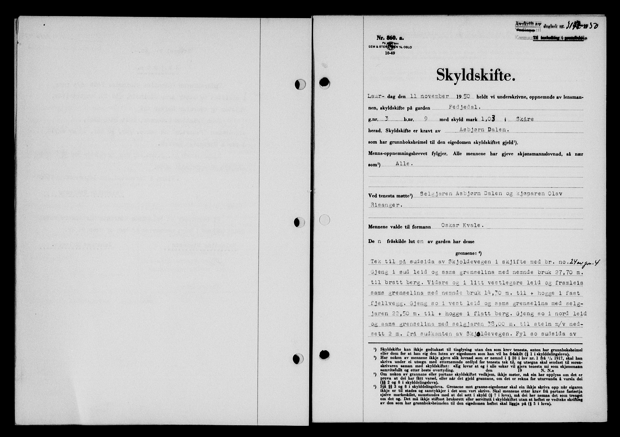 Karmsund sorenskriveri, SAST/A-100311/01/II/IIB/L0101: Pantebok nr. 81A, 1950-1951, Dagboknr: 3177/1950