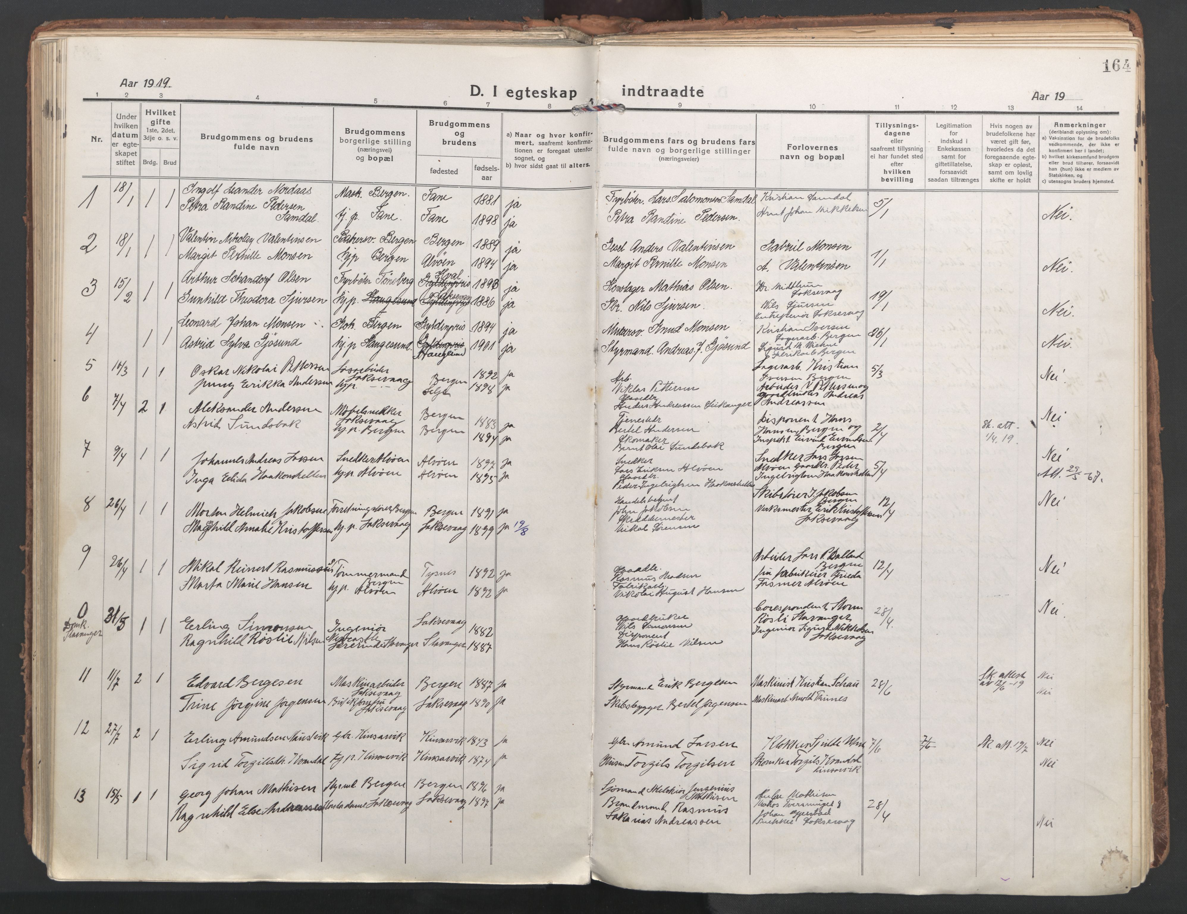 Laksevåg Sokneprestembete, AV/SAB-A-76501/H/Ha/Haa/Haaa/L0002: Ministerialbok nr. A 2, 1917-1927, s. 164