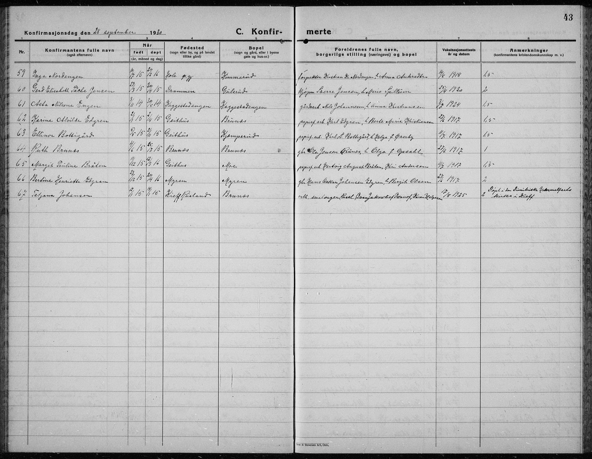 Modum kirkebøker, AV/SAKO-A-234/G/Ga/L0013: Klokkerbok nr. I 13, 1925-1938, s. 43