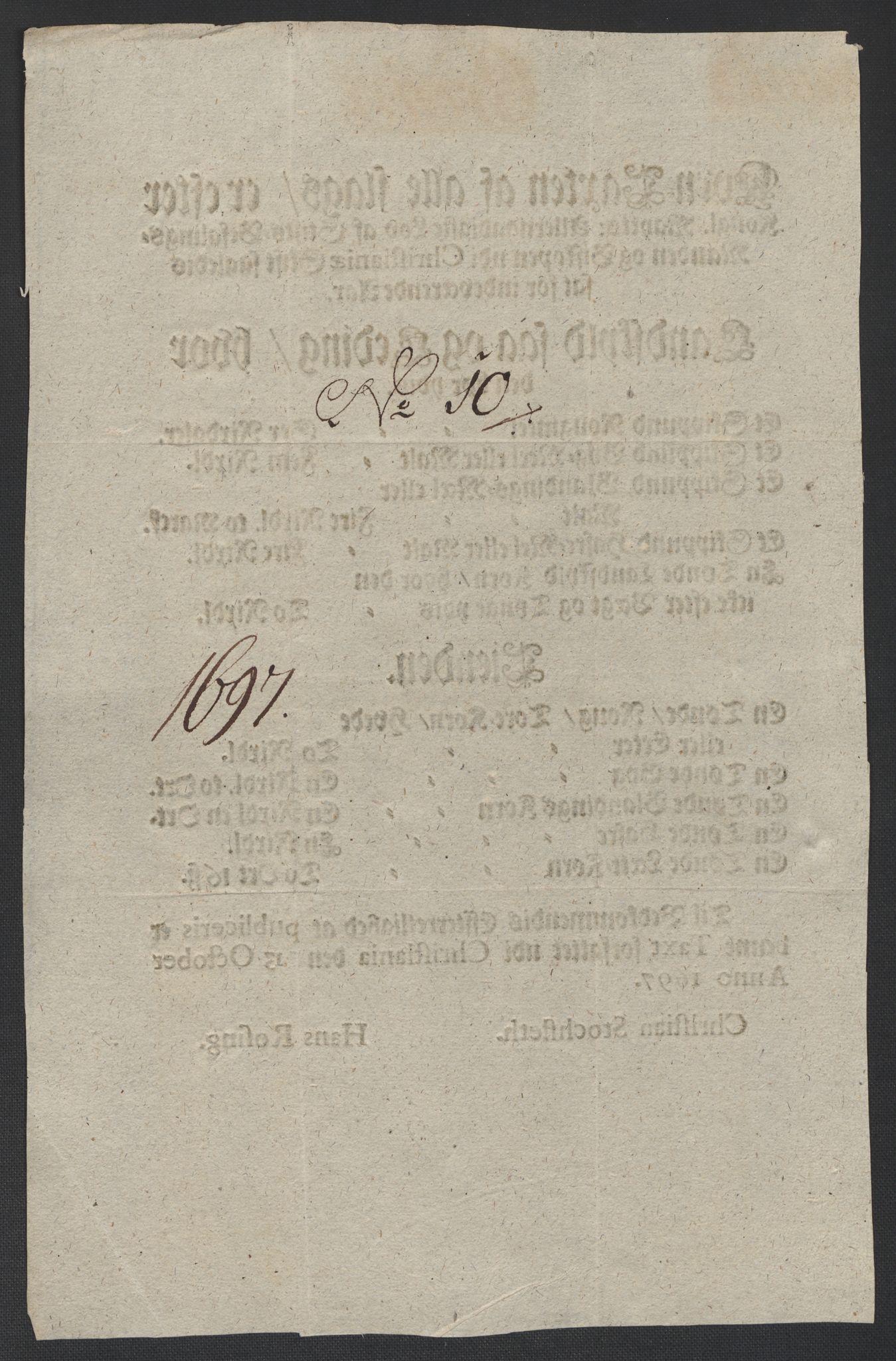 Rentekammeret inntil 1814, Reviderte regnskaper, Fogderegnskap, RA/EA-4092/R12/L0709: Fogderegnskap Øvre Romerike, 1697, s. 10