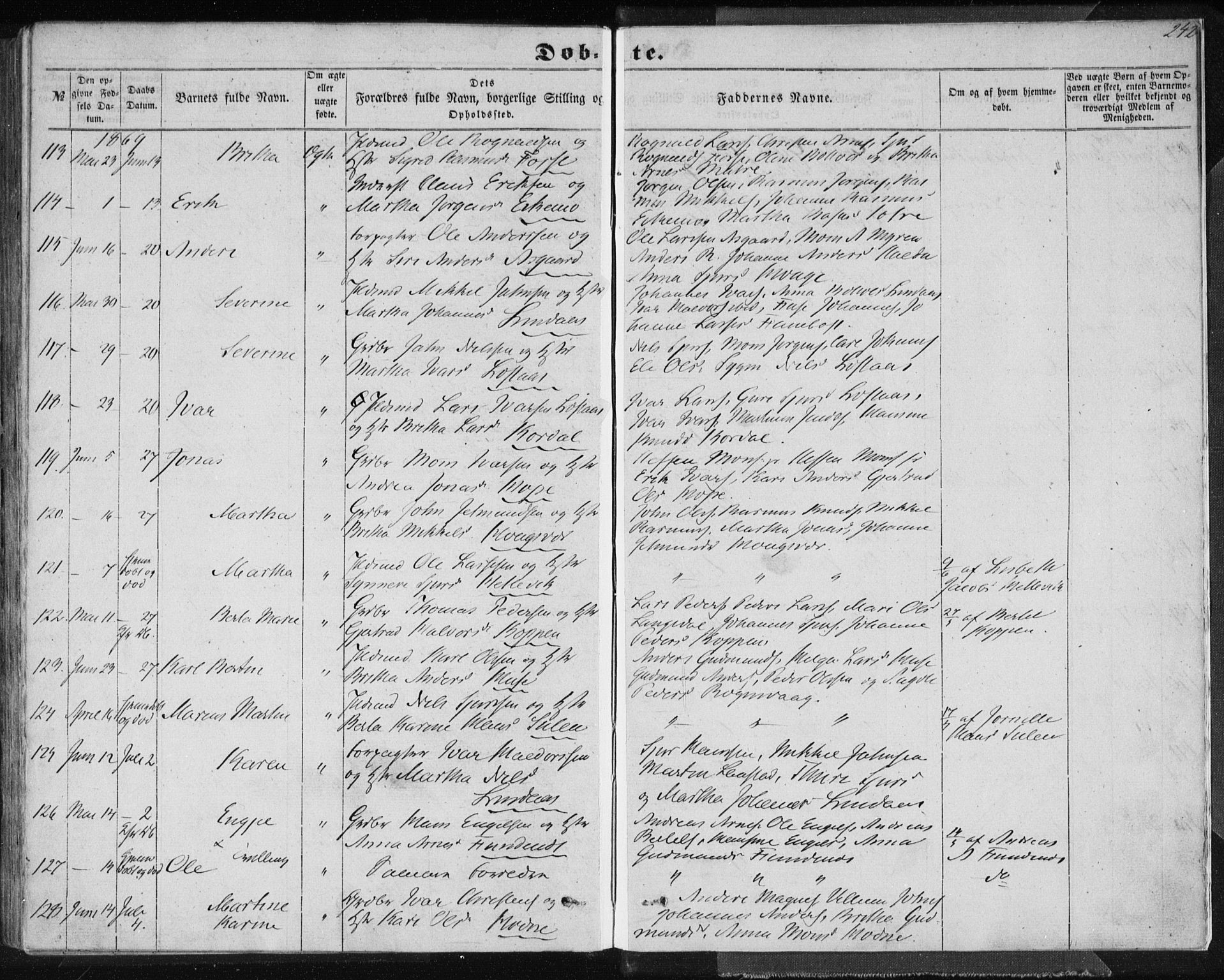Lindås Sokneprestembete, AV/SAB-A-76701/H/Haa/Haaa/L0011: Ministerialbok nr. A 11, 1854-1869, s. 242