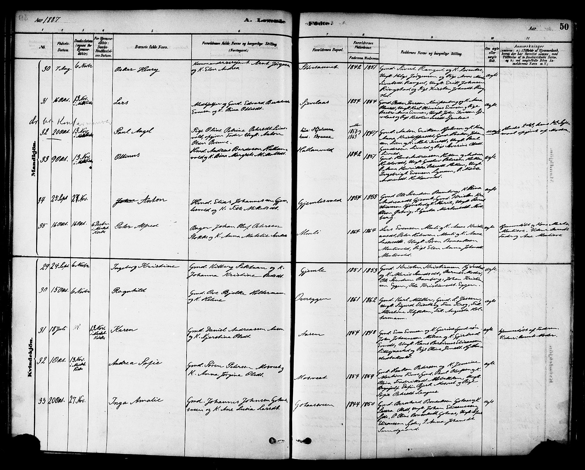 Ministerialprotokoller, klokkerbøker og fødselsregistre - Nord-Trøndelag, SAT/A-1458/717/L0159: Ministerialbok nr. 717A09, 1878-1898, s. 50