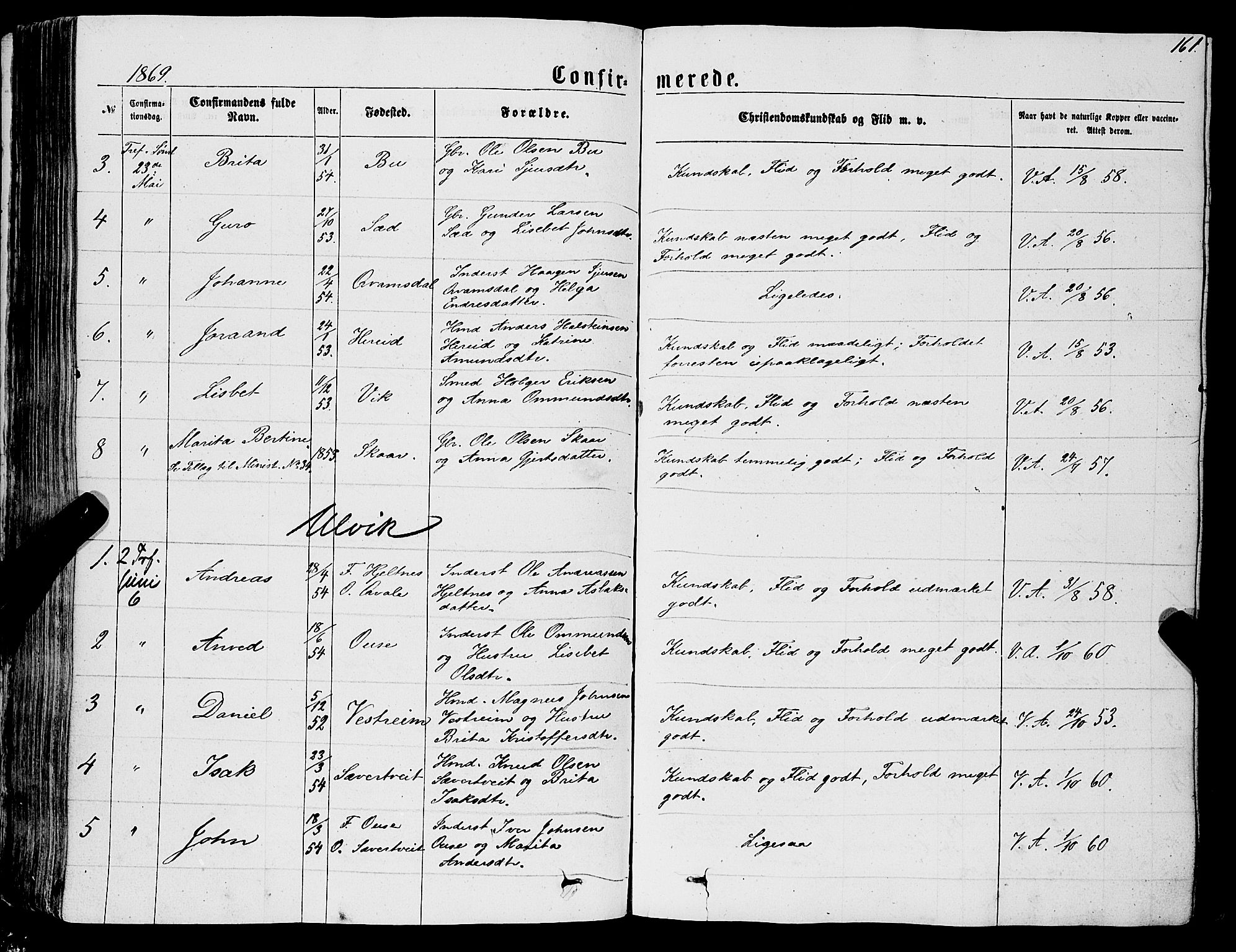 Ulvik sokneprestembete, AV/SAB-A-78801/H/Haa: Ministerialbok nr. A 15, 1864-1878, s. 161