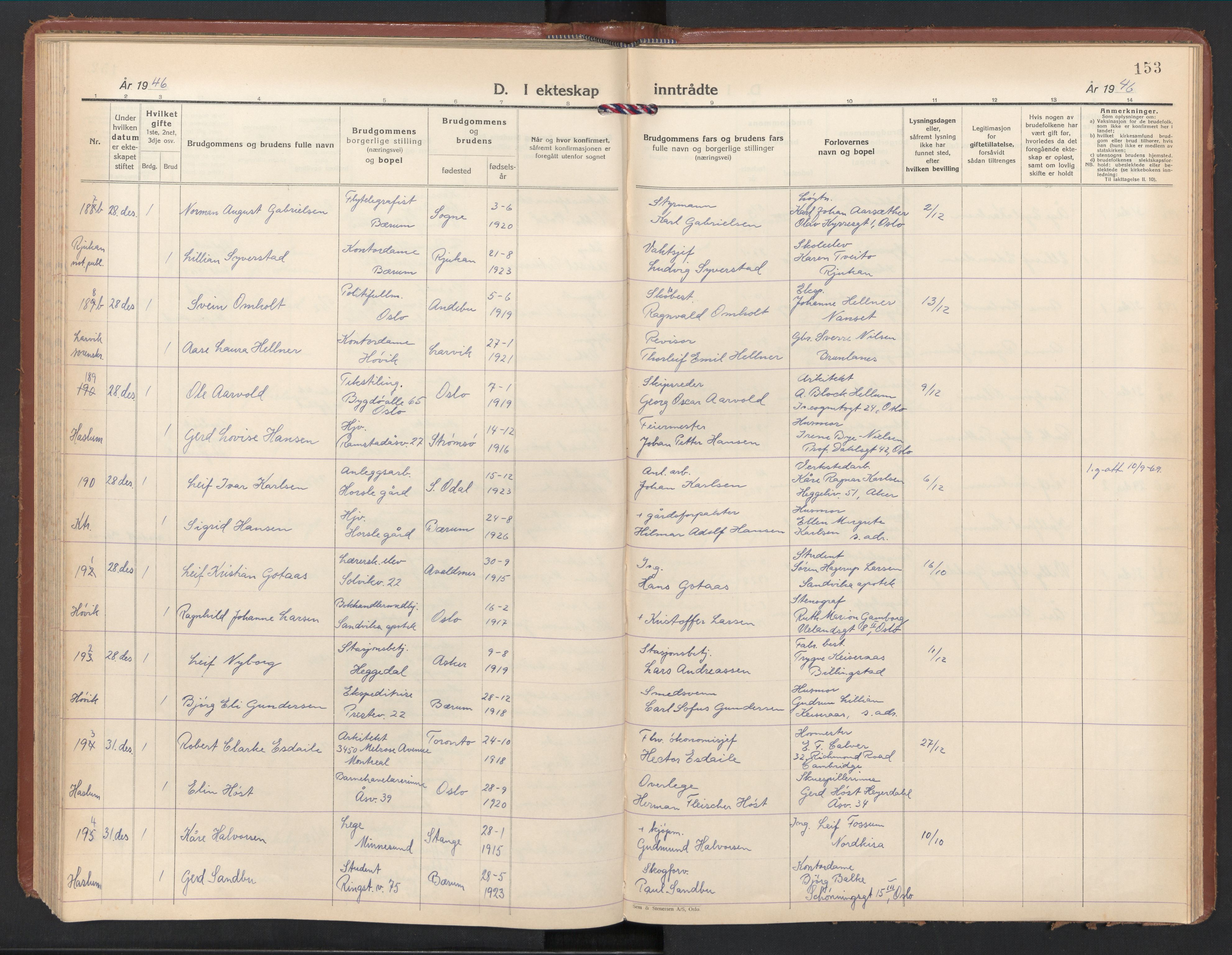 Østre Bærum prestekontor Kirkebøker, AV/SAO-A-10887/F/Fa/L0008: Ministerialbok nr. 8, 1940-1948, s. 153