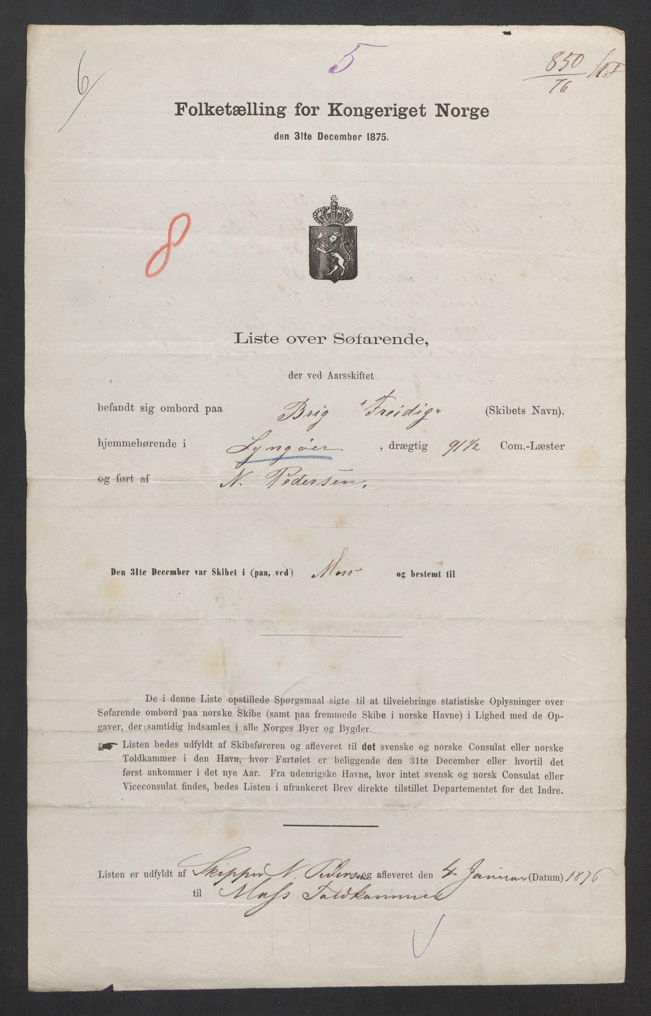 RA, Folketelling 1875, skipslister: Skip i innenrikske havner, hjemmehørende i 1) landdistrikter, 2) forskjellige steder, 3) utlandet, 1875, s. 32