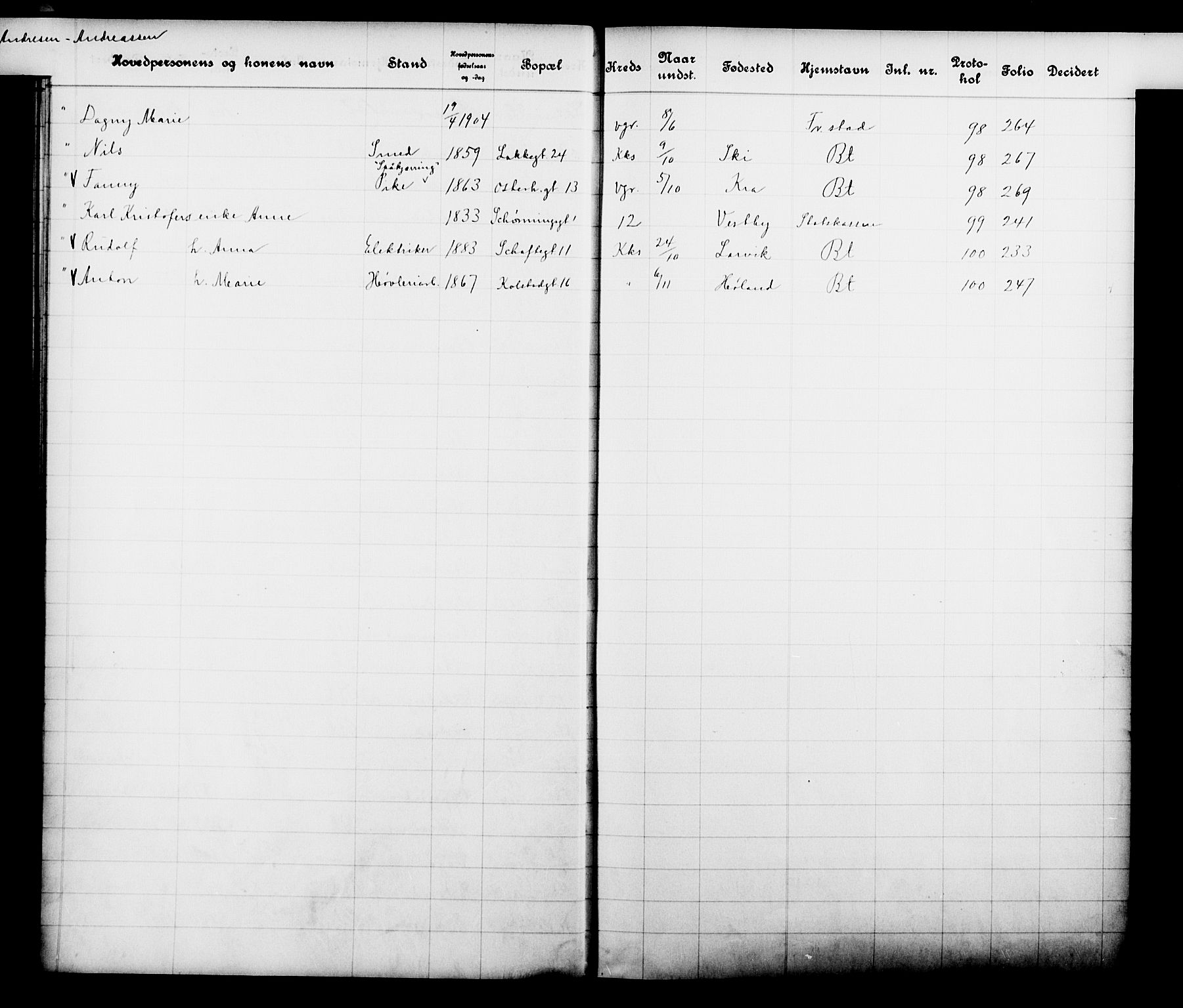 Fattigvesenet, OBA/A-20045/Fb/L0030: Hjemstavnsregister, 1911, s. 20