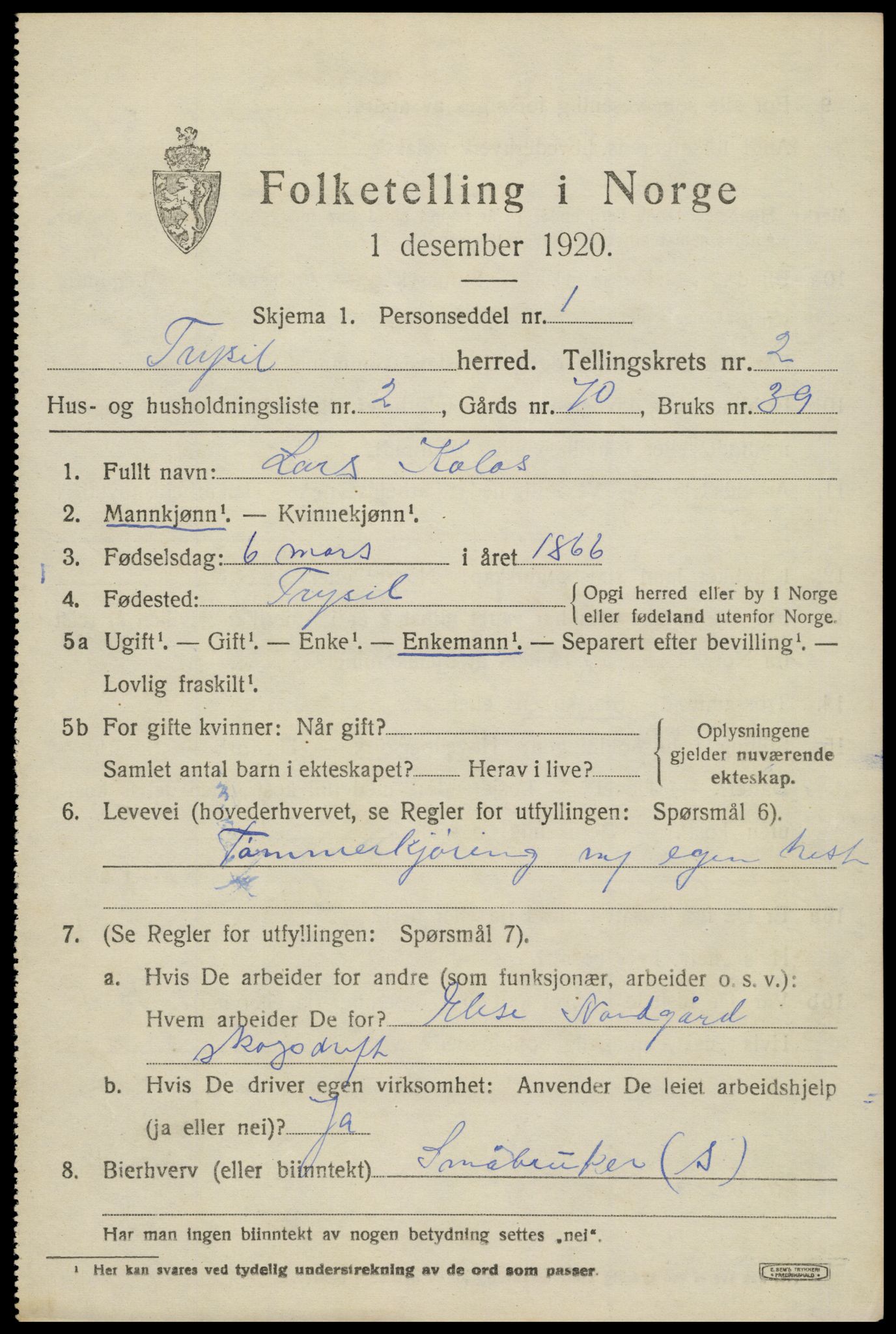 SAH, Folketelling 1920 for 0428 Trysil herred, 1920, s. 3099