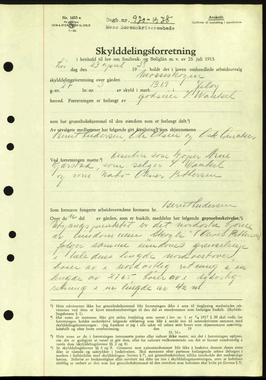 Moss sorenskriveri, SAO/A-10168: Pantebok nr. A4, 1938-1938, Dagboknr: 970/1938